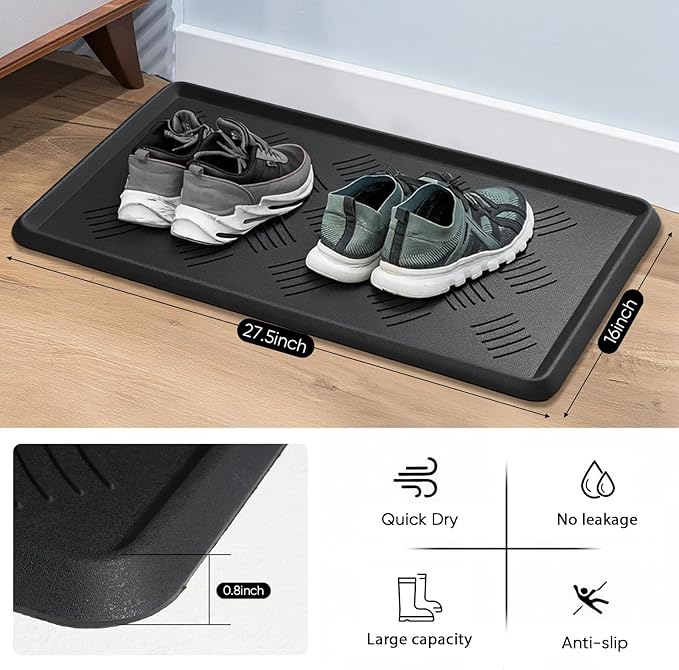 Rubber Boot Tray, Shoe Tray for Entryway, Multipurpose Boot Mat, Shoe Mat Indoor and Outdoor, 16x27.5,Black