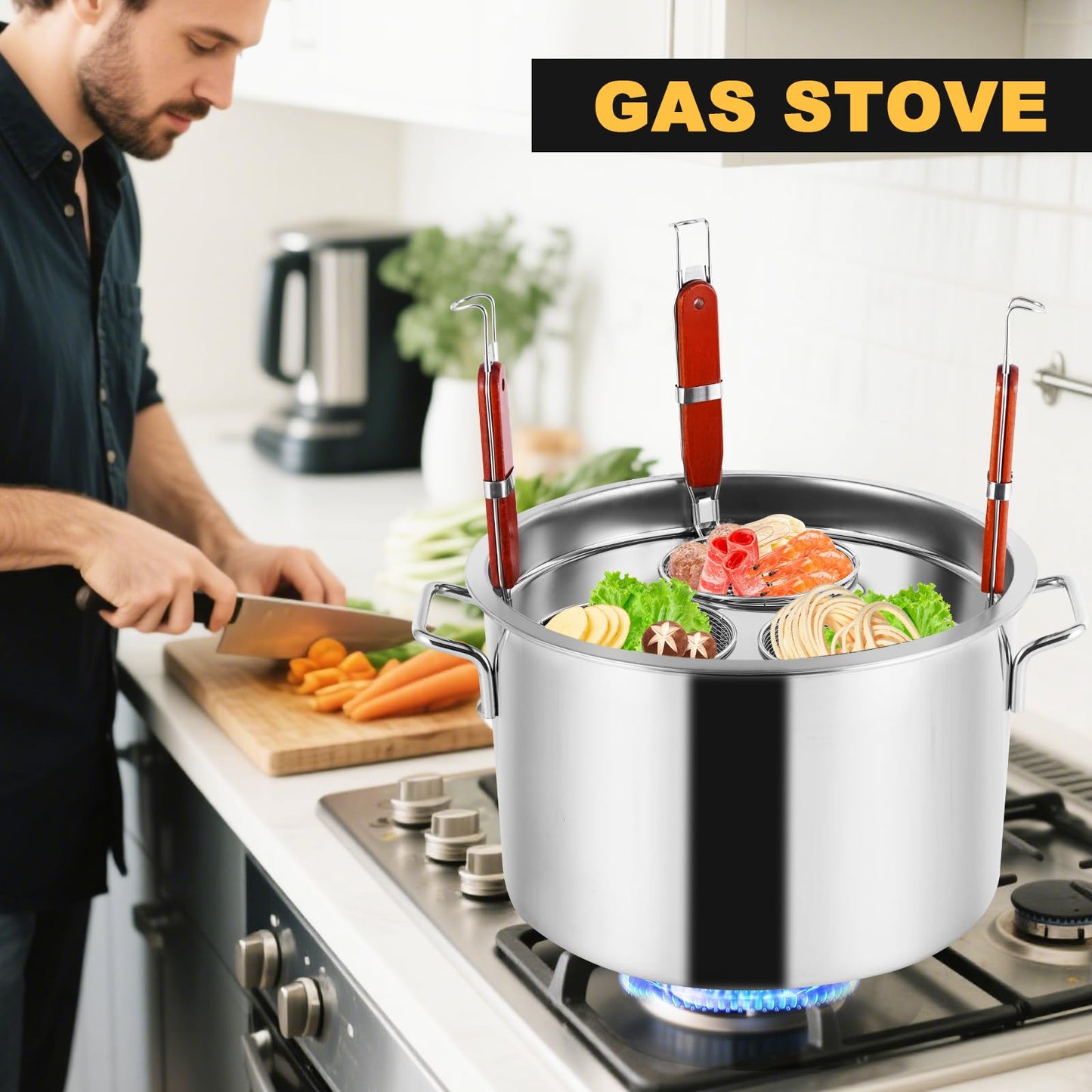 YJINGRUI Commercial Pasta Pot, 19.5 Quart, Stainless Steel Pasta Cooker with Insert Strainer Colander for Home Kitchen Restaurant, 3 Holes