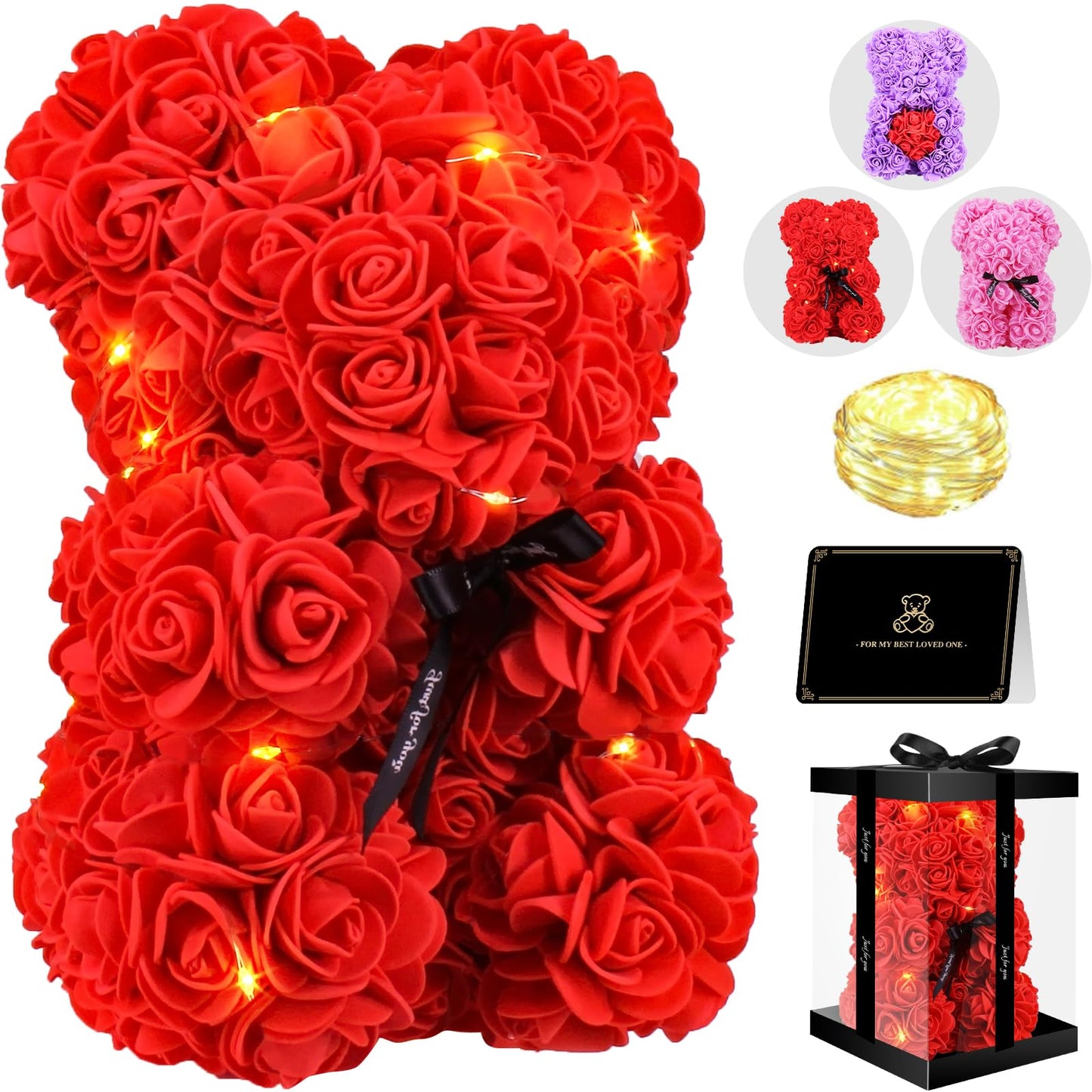 Otlonpe Bear Rose Flower 9 inches, Womens Gifts for Christmas Valentines Day Mothers Day Teacher Appreciation Graduation, Birthday Gifts for Women Mom Wife Girlfriend Grandma Sister Teacher (Red)