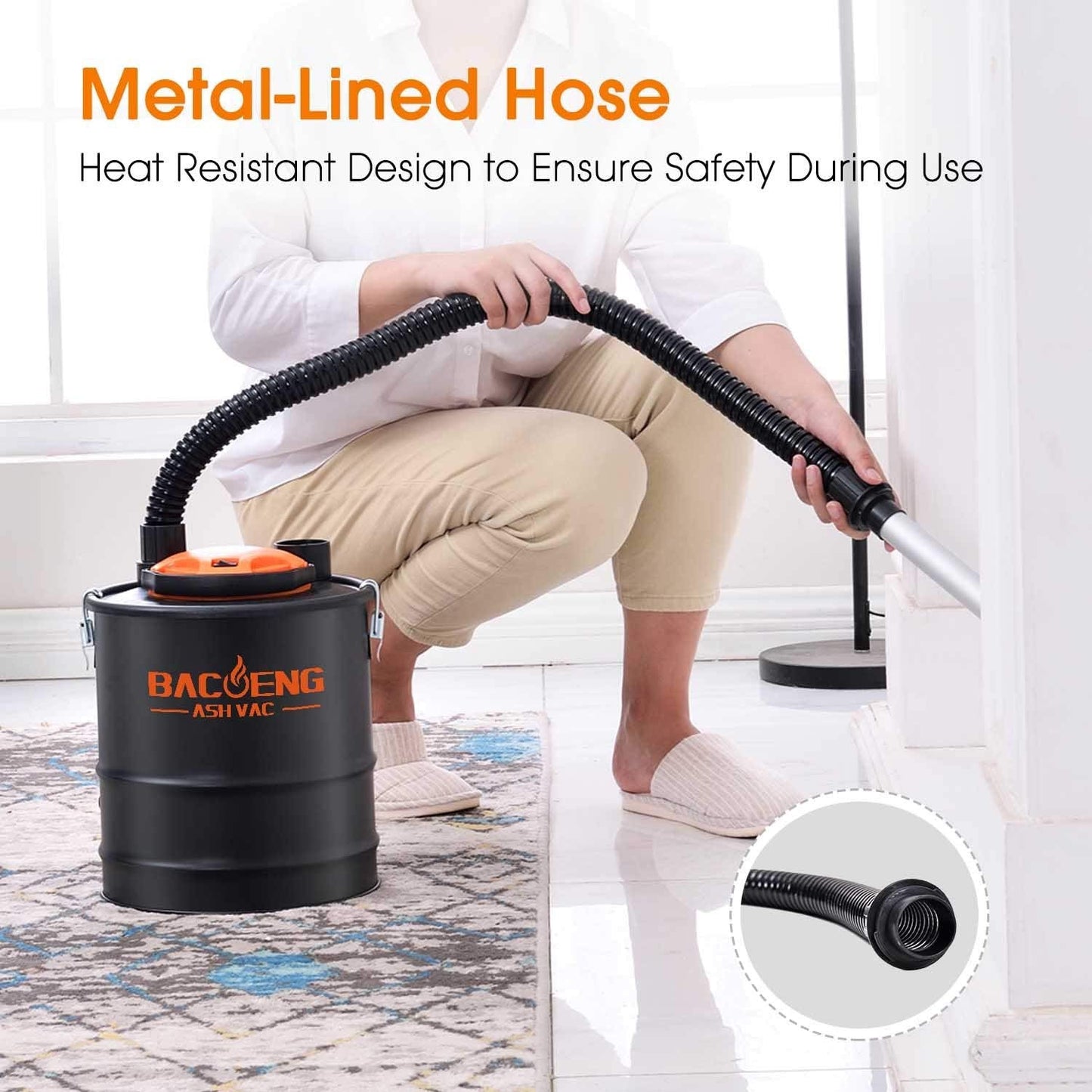 BACOENG Ash Vacuum, 4 Gallon Ash Vacuum for Pellet Stoves, Fireplaces Ash Vacuum Cleaner, for Wood Stove, Pellet Grill