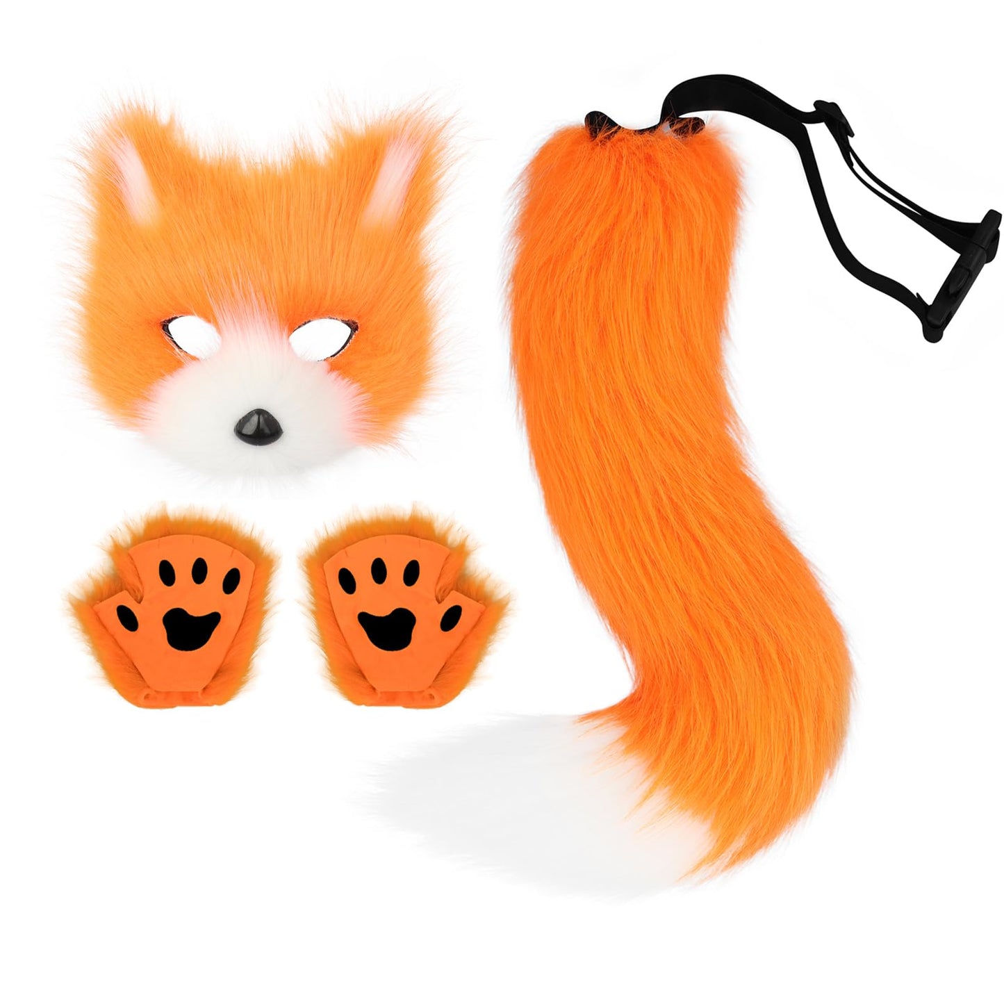 Faux Fur Fox Tail Cat Wolf Cosplay Costume Set Plush Mask Fluffy Paw Gloves Halloween Christmas Party for Women