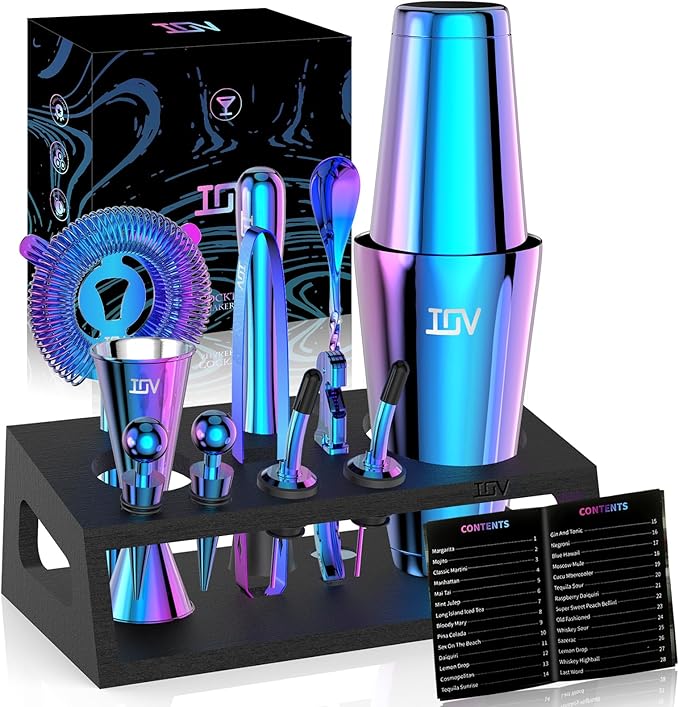 IOV Cocktail Shaker Set: 12-Piece Mixology Bartender Kit Bar Set | 18oz & 28oz Boston Shaker Drink Mixing Tools for Home w...