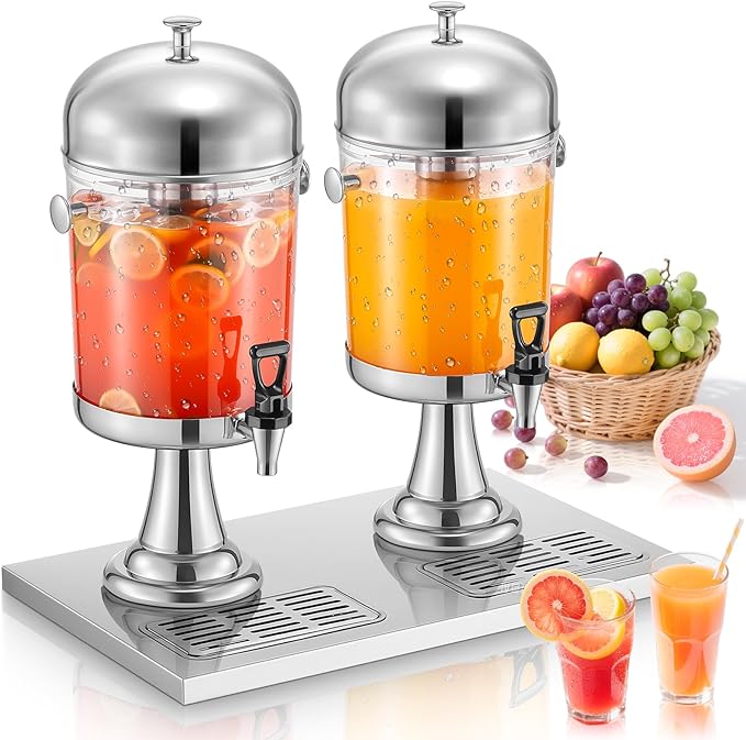 Beverage Dispenser, 4.5 Gallon Drink Dispensers for Parties, Stainless Steel Drink Dispenser with Ice Core, Drip Tray, Bev...