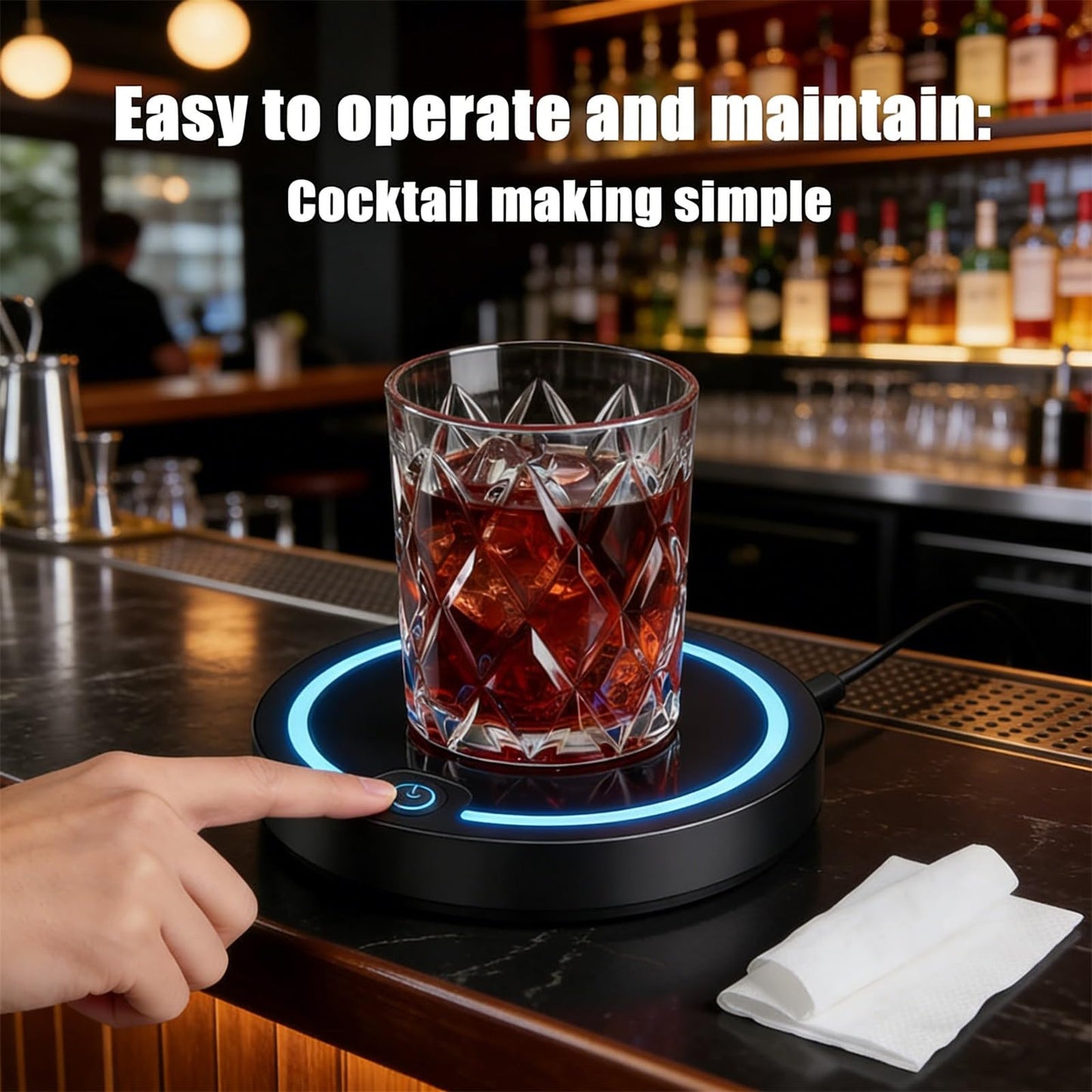 2.0 Smart Coaster Cocktail Machine, 2026 New Smart Coaster Cocktail Mixer with App, Cocktail Maker with LED and Built-in Smart Sensing Tech for Home Bar Party (Black-1PC)