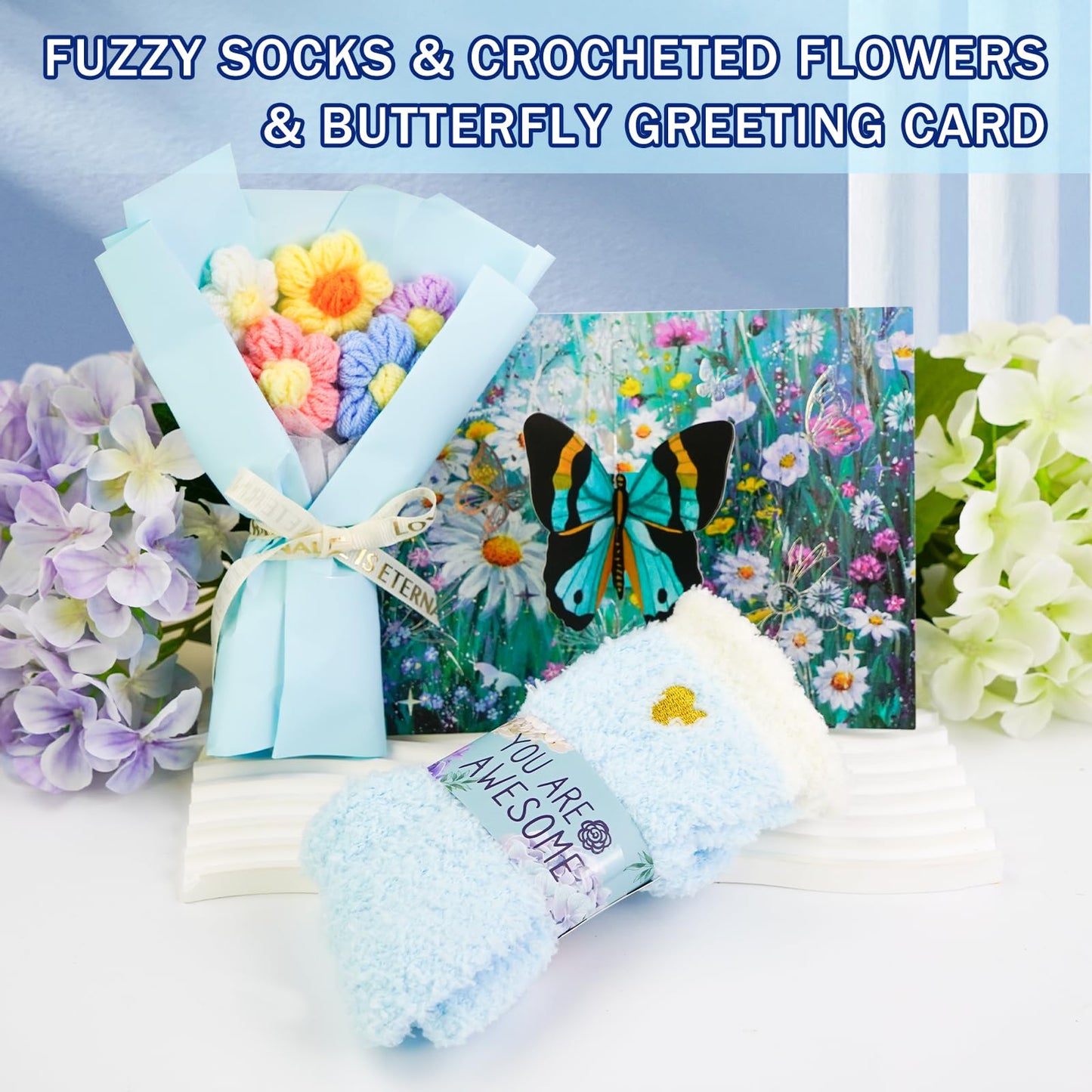 ElatedMore Birthday Gifts for Women Friendship Self Care Package Gifts for Women Get Well Soon Gift Baskets Relaxing Blanket Gifts Box for Sister Mom Wife Friend Her Fantasy Box (Blue)
