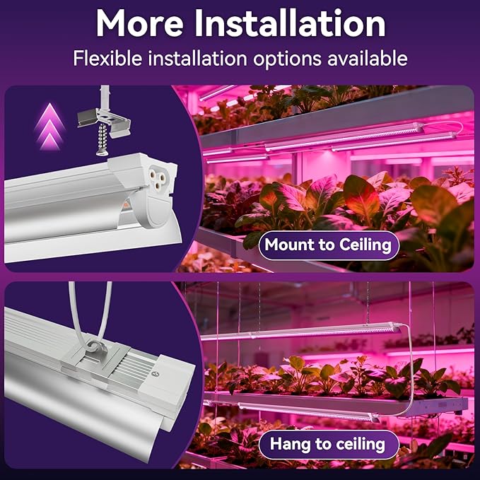 4FT Plant Grow Light, Super Bright Plant Lights for Indoor Growing, Full Spectrum, with ON/Off Switch & Timed Function, Pinkish