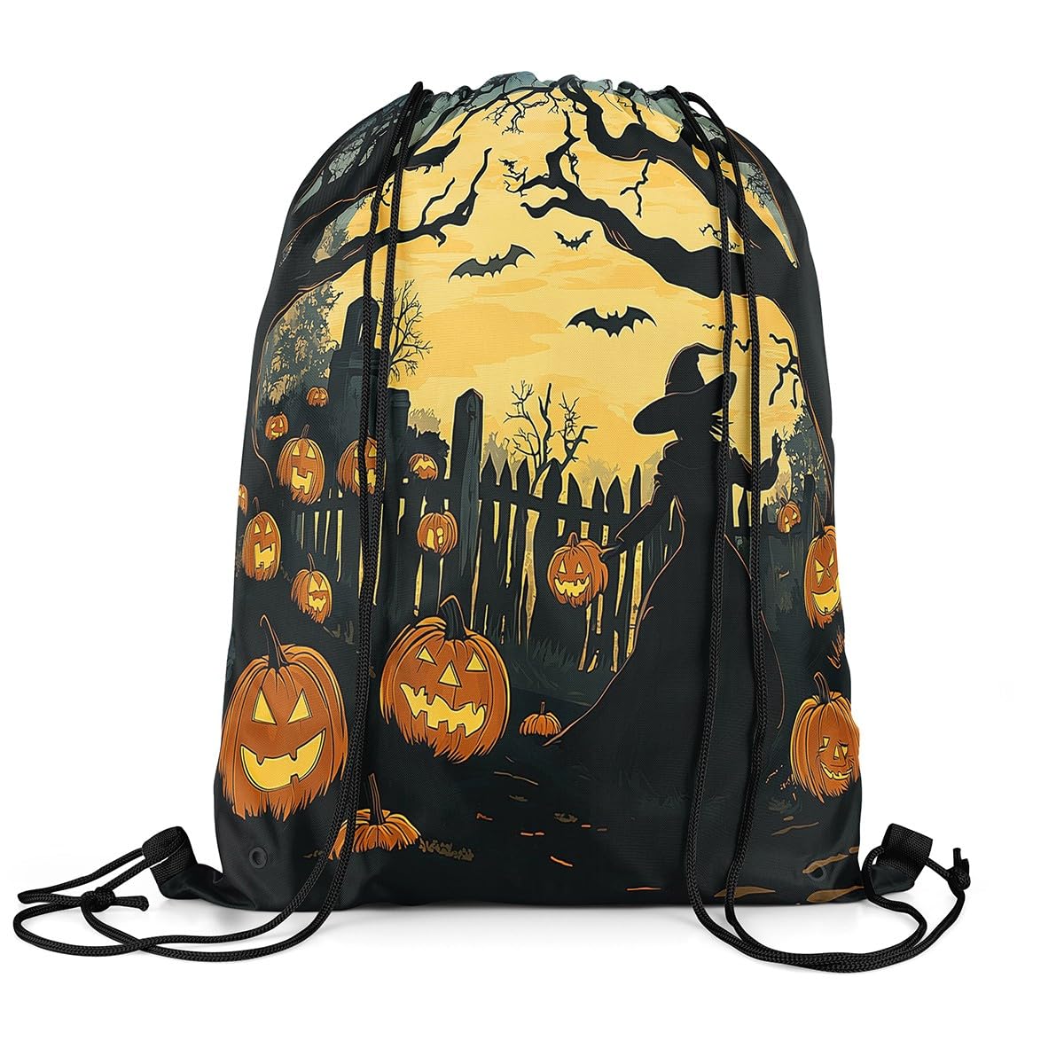 Halloween Style Drawstring Backpack Pumpkin Lantern Moon String Bag Shoulder Bags Gothic Style Drawstring Bags for Picnic Gym Sport Travel