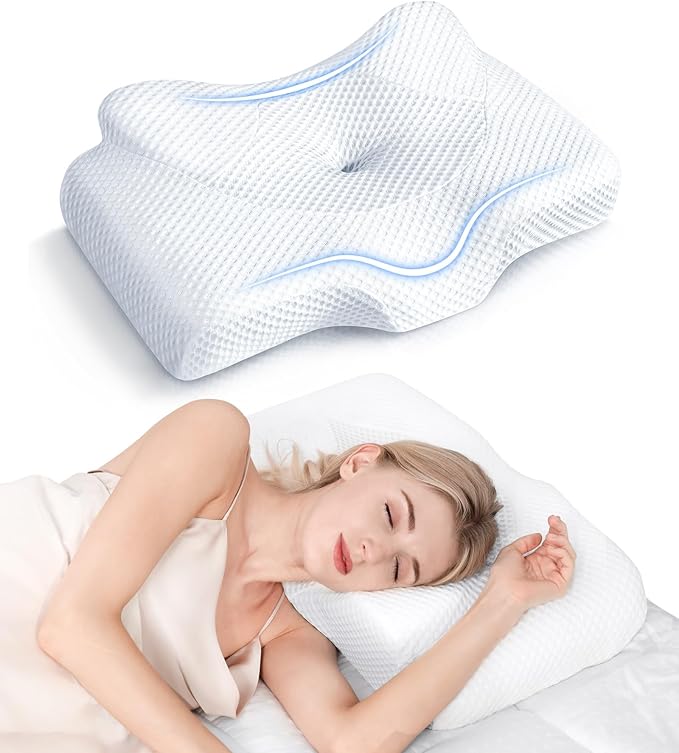 Osteo Cervical Pillow for Neck Pain Relief, Hollow Design Odorless Memory Foam Pillows with Cooling Case, Adjustable Ortho...