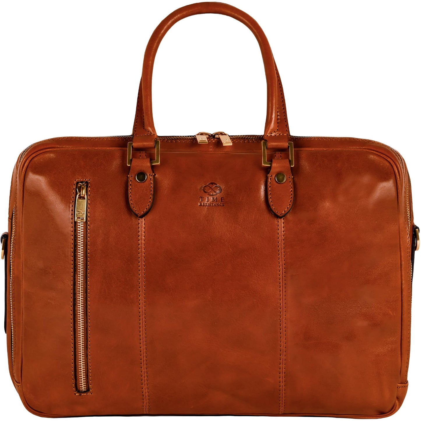 Time Resistance Leather Laptop Briefcase - Full Grain Leather Computer Bag for Men and Women (Cognac Brown)