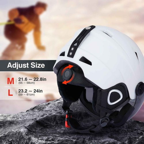 TOMSHOO Ski Snowboard Skateboard Helmet Adjustable Windproof Warm Detachable Liner Snow Winter Sports Helmet Earmuff (White with Glasses) (White, Medium)
