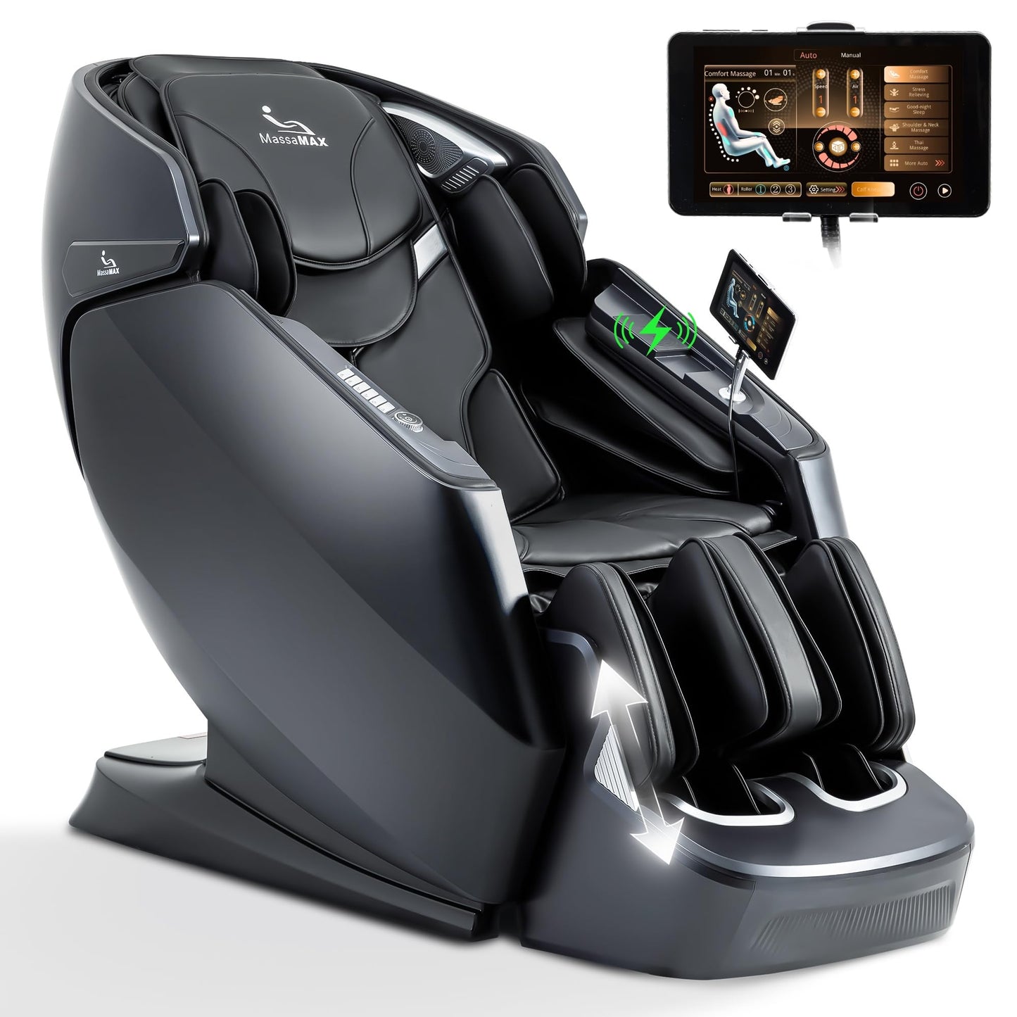 MassMAX Massage Chair for Stretch & Flexibility - 4D Full Body Recliner with Flexible 172°SL Track, Calf Kneading, Auto Footrest & 22 Modes for Premium Comfort A675 Black