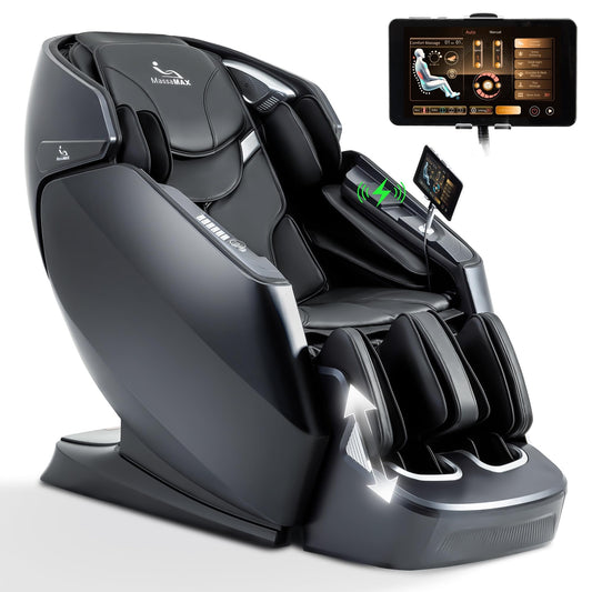 MassMAX Massage Chair for Stretch & Flexibility - 4D Full Body Recliner with Flexible 172°SL Track, Calf Kneading, Auto Footrest & 22 Modes for Premium Comfort A675 Black
