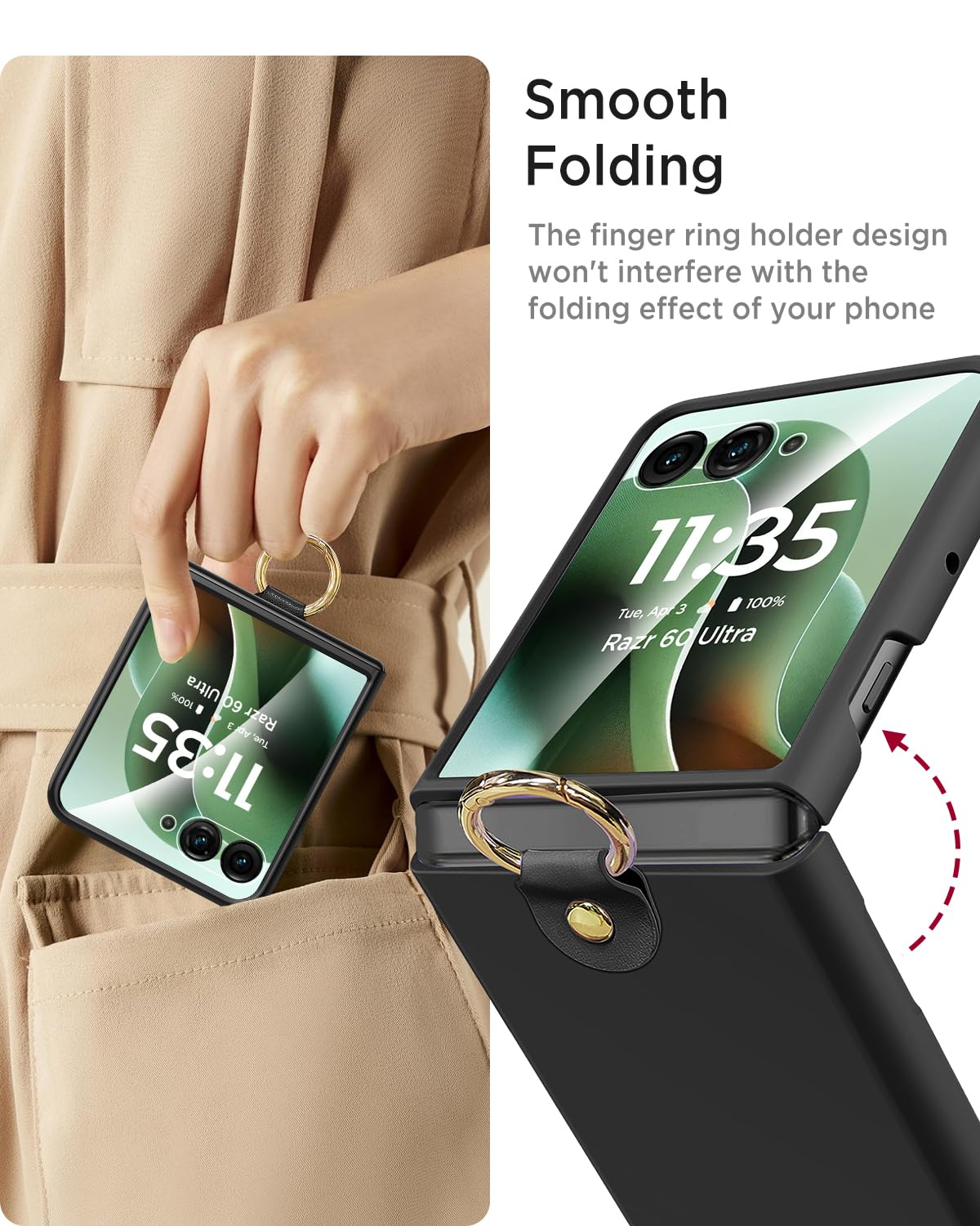 Miimall Thin For Motorola Razr Ultra 2025 Case With Ring Holder,[Tempered Glass Screen Protector & Military Grade Protection] Ul