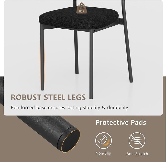 Einhomn Upholstered Dining Chairs Set of 6, Stackable Modern Dining Room Chairs, Kitchen Chairs w/Soft Velvet Backrest & Sturdy Metal Legs for Restaurant, Living Room, Black