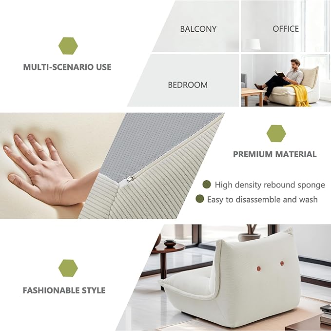 LEIMAOFC Bean Bag Chair,Memory Foam Bean Bag Chairs,Filled with High-Resilience Memory Foam,Skin Friendly Corduroy Fabric,for Living Room, Bedroom, Apartment