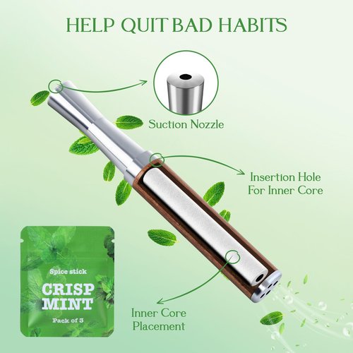 Boderi Quit Inhaler Aluminum Wooden Upgraded with 4 Packs Mint Spearmint Orange Blueberry Flavored Cotton Cores, Break Up Bad Habits