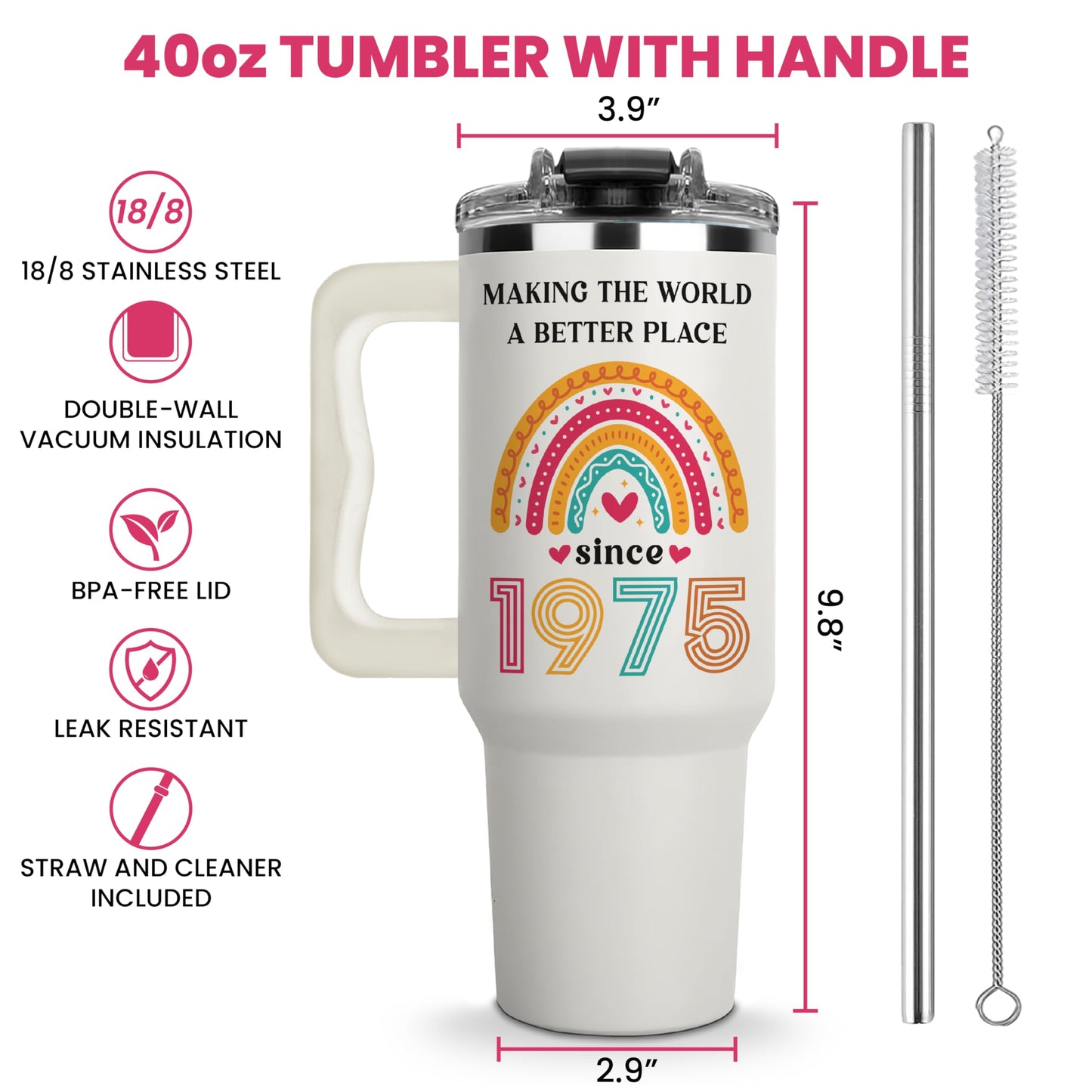 50th Birthday Gifts For Her, Woman, 1975 Birthday Gift For Women, 50 And Fabulous Gift, Cool Present For 50 Year Old Female, Fifty Years Old Gifts For Lady, Turning 50, 50th Tumbler 40oz