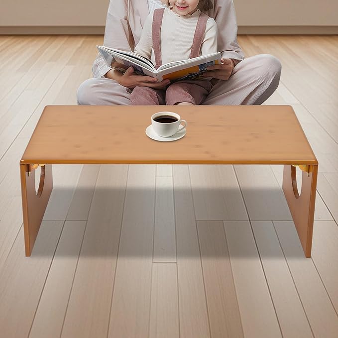 Eapmic 31.5in Folding Floor Coffee Table, Bamboo Low Japanese Floor Table, Portable Coffee Tables for Living Room Bedroom Meditation Tatami Home Office (31.5in)