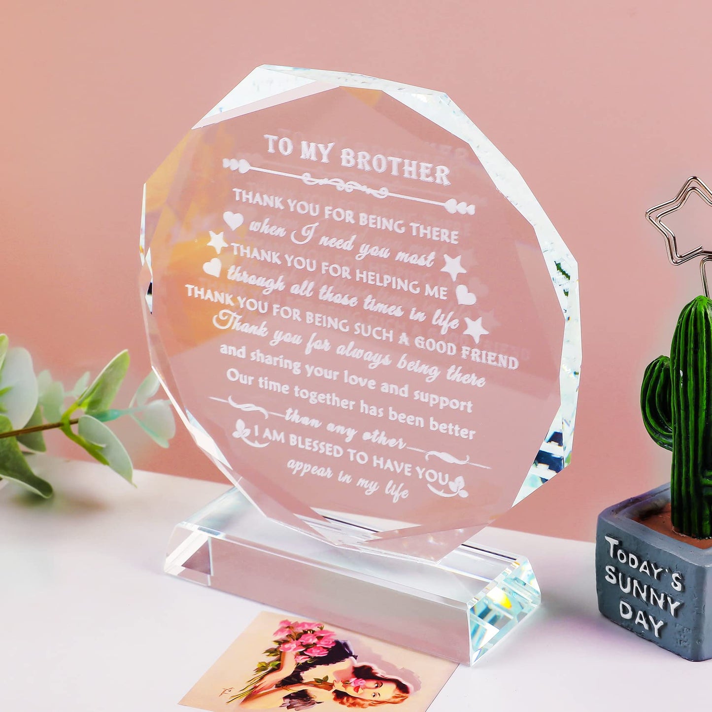 YWHL Brother Birthday Gifts Laser Engraved Crystal Keepsake Gift for Brother Adult on Valentine Day Fathers Day Graduation Meaningful Brother Gifts from Sister