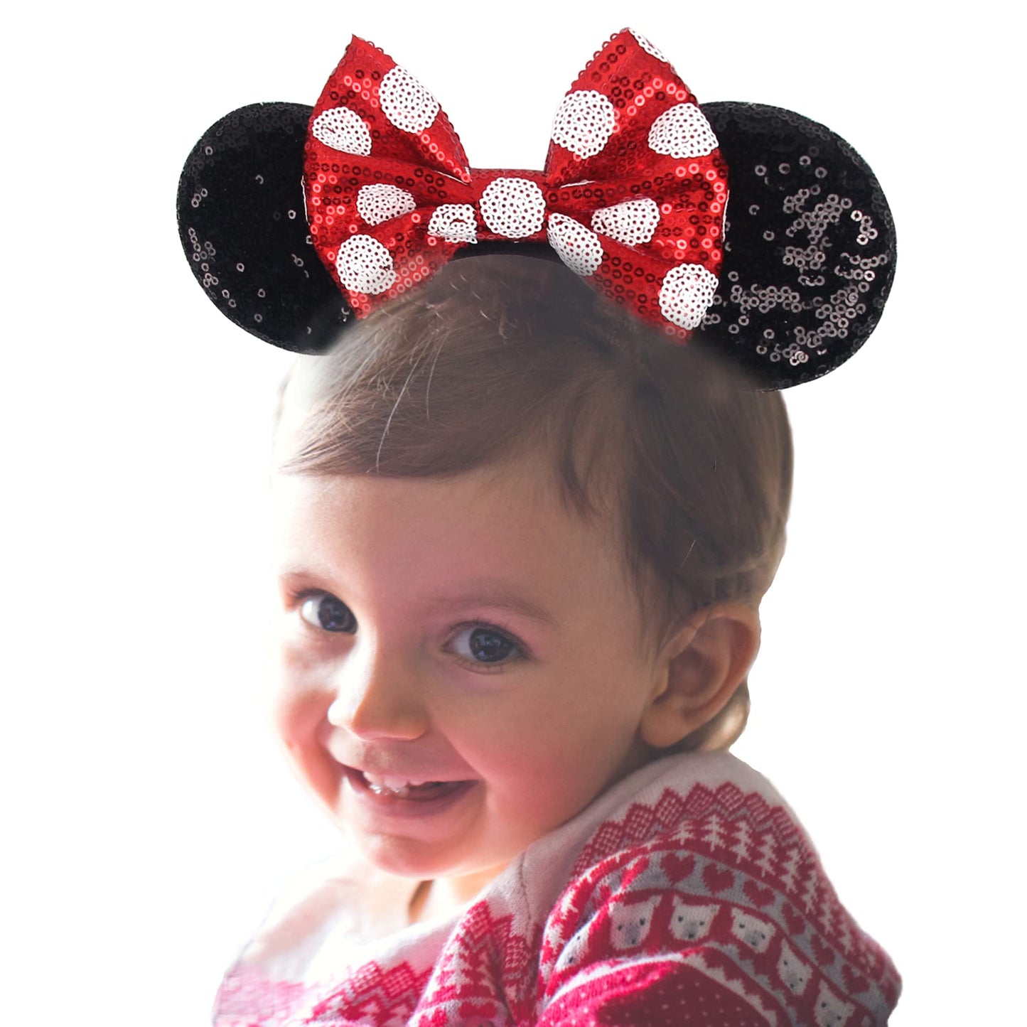 zhezesmila Mouse Ears Headband with Pink Flower Bow Scrunchies Rapunzel Princess Ears Headband Party Costume Hair Accessories He