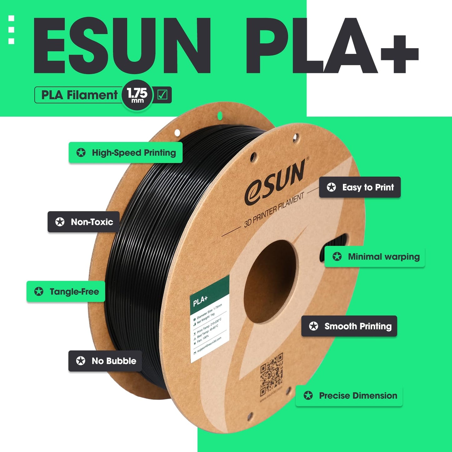 eSUN PLA+ Filament 1.75mm 1KG, 3D Printer Filament Dimensional Accuracy +/- 0.03mm, 1kg Cardboard Spool(2.2lbs) 3D Printing Filament, Fits for Most FDM 3D Printers,Olive Green