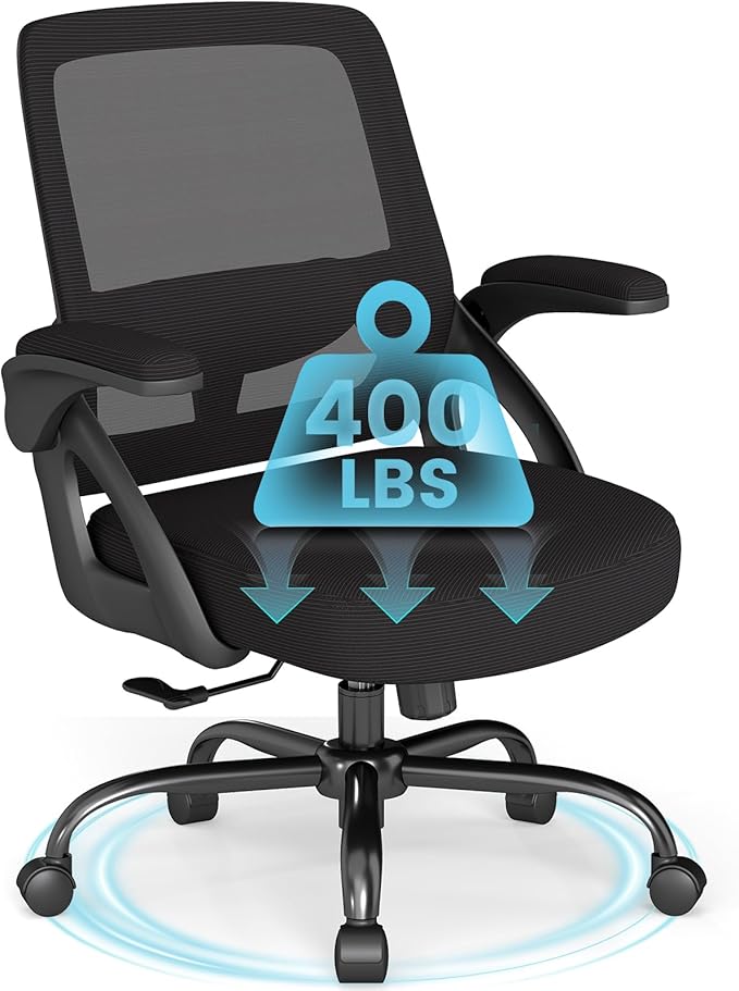 AnyGod Big and Tall Office Chair, Ergonomic Desk Chair Mesh Mid Back with Comfy Lumbar Support Swivel Task Executive Chair...