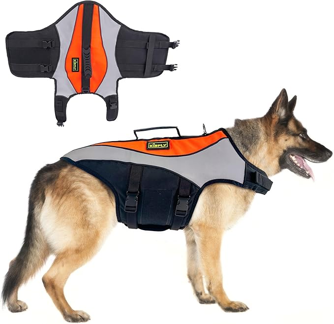 Dog Life Jackets for Large Breeds – Reflective Dog Life Vests for Swimming and Boating, Buoyancy Aid with Rescue Handle, A...
