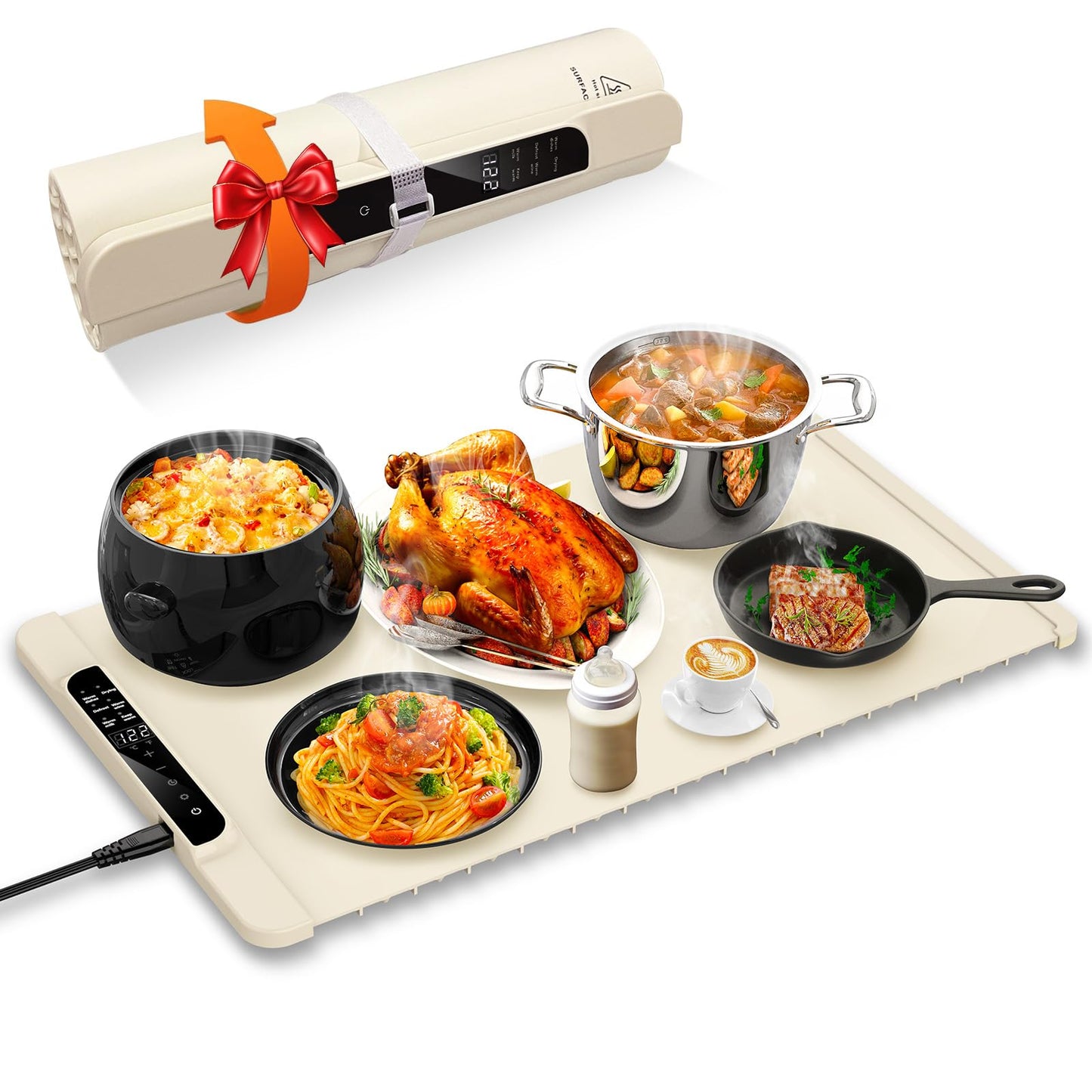 Food Warming Mat, FZF Electric Warming Tray, Fast Heating Portable Food Warmer for Parties Buffet with 0.5-10Hr Timer, Adjustable Temperature for Hosting, Camping, House Warming