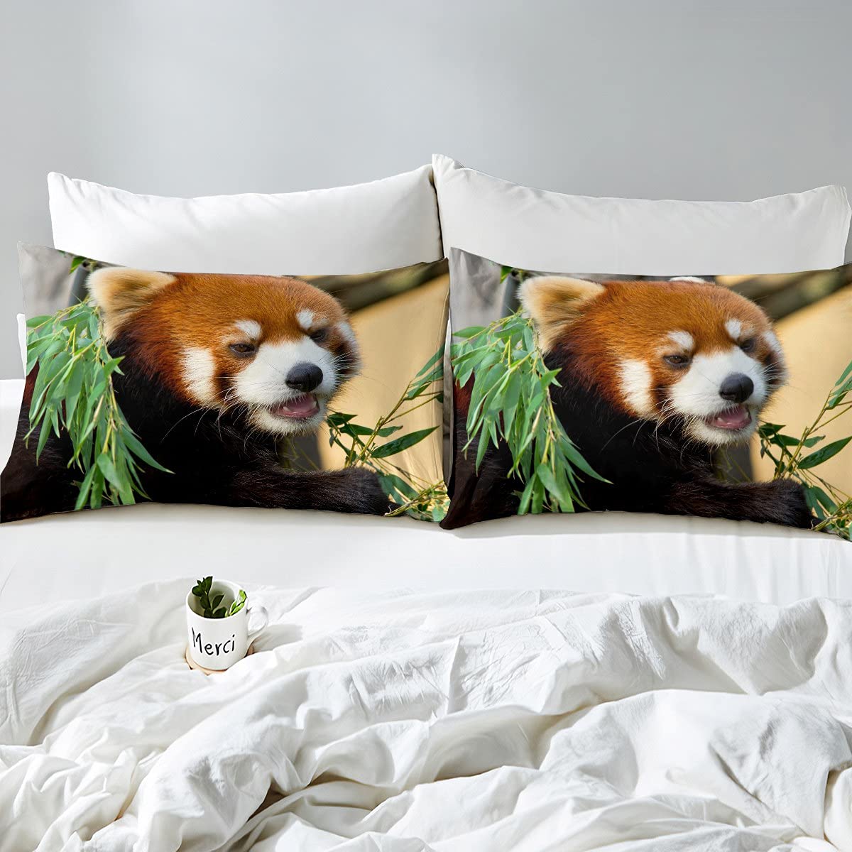 Red Panda Bed Sheets Cute Animal Pattern Bedding Set for Kids Boys Girls Teens Red Panda Leaves Print Bed Sheet Set Breathable Nature Fitted Sheet Bedroom Collection 3Pcs Full Size