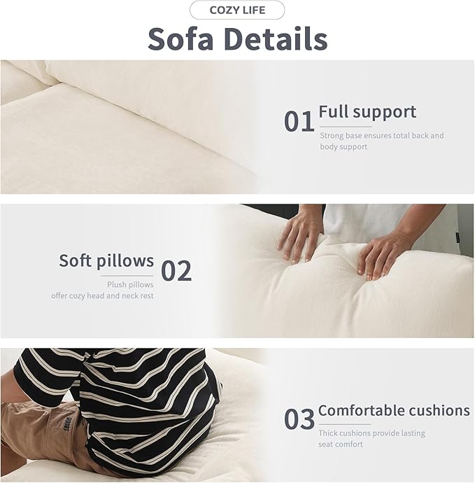 WJShome Cloud Couch Modular Sectional Sofa,100.5" V Shaped Couch, Convertible Wide Seater, 5 Seater for Living Room Set,Covers Washable&Replaceable,Beige