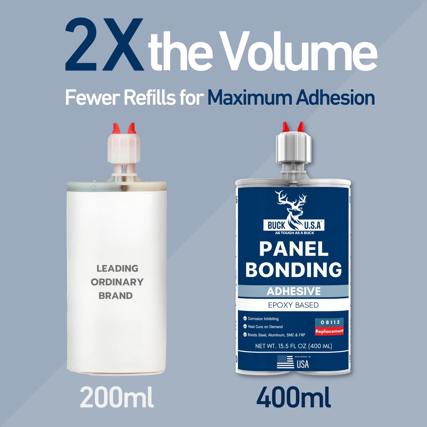 Buck Panel Bonding Adhesive 08115, Two-Part Epoxy, 400 ml Cartridge, Replacement for 3M Panel Bonding Adhesive, Bonds Metal & Composites for Auto Body Panel Repair, OEM Recommended, Black, 1 Pack