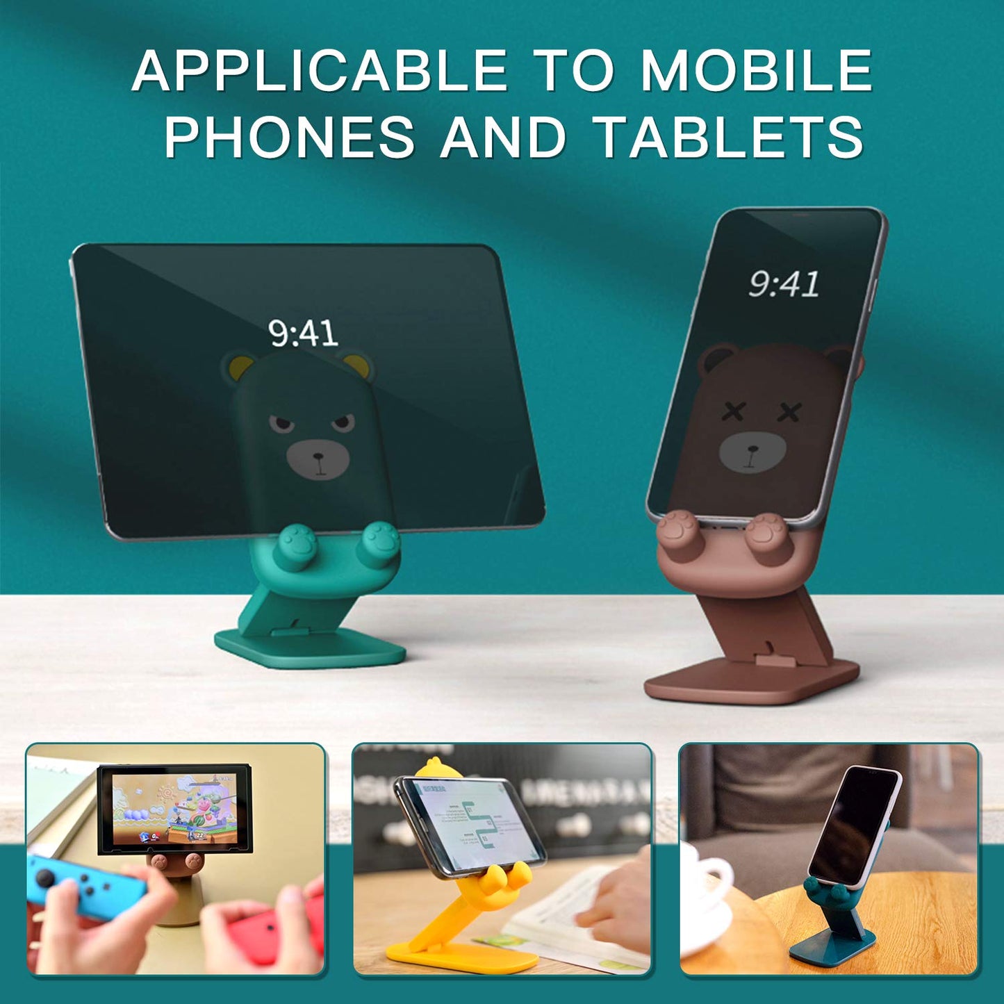 Anpdasi Cute Cell Phone Stand Foldable Adjustable Animal Phone Holder For Desk Silicone Protection Compatible With Iphone 16 15