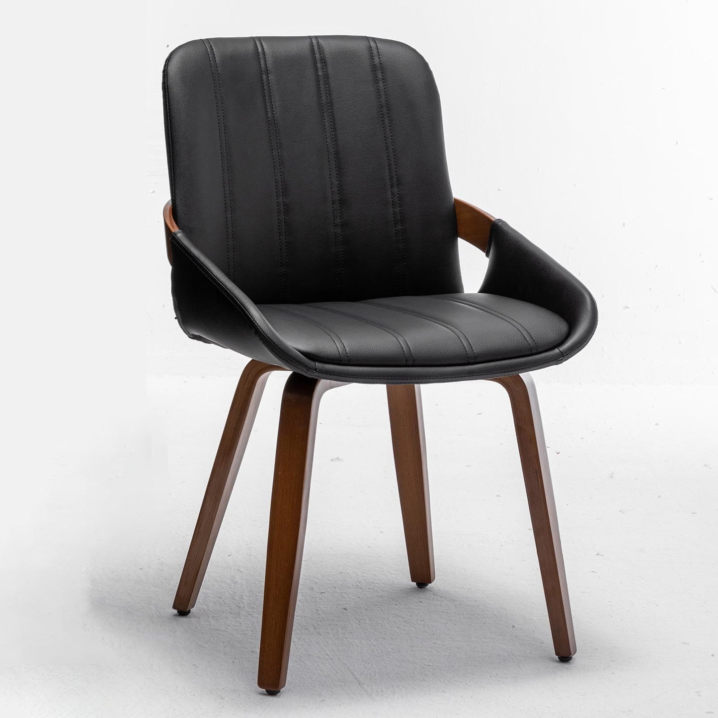 YOUUGIOR Mid Century Modern Faux Leather Upholstered Dining Chairs,Armless Accent Chairs with Sturdy Natural Wood Legs,Bamboo Backrest Support for Kitchen&Dining Room Chairs(1PCS,Black)