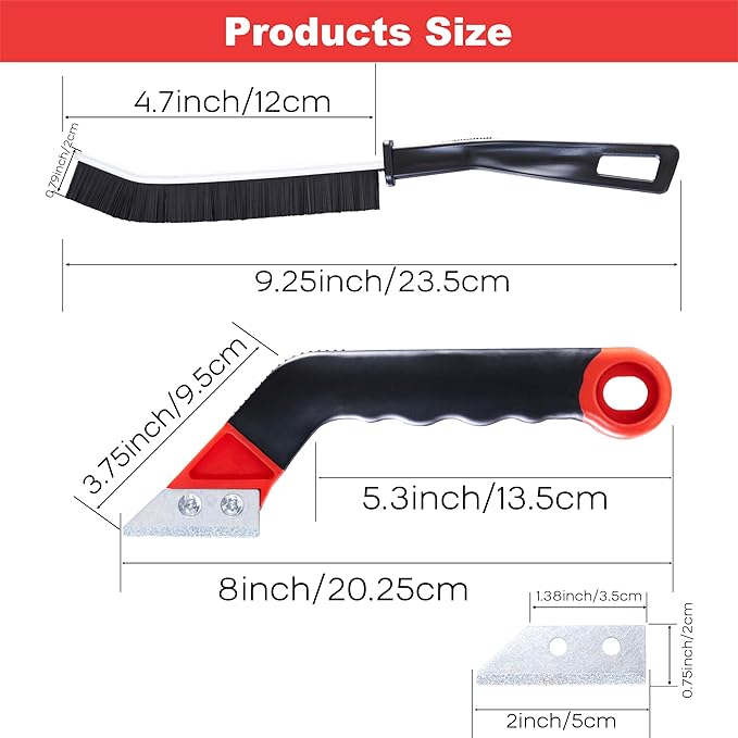 Grout Removal Tool Kit - 2 Scrapers, 6 Blades & 2 Cleaning Brushes for Tile Grout Cleaning, Grout Scraper Tool for Bathroom, Kitchen, Floor Tiles - Durable & Easy to Use