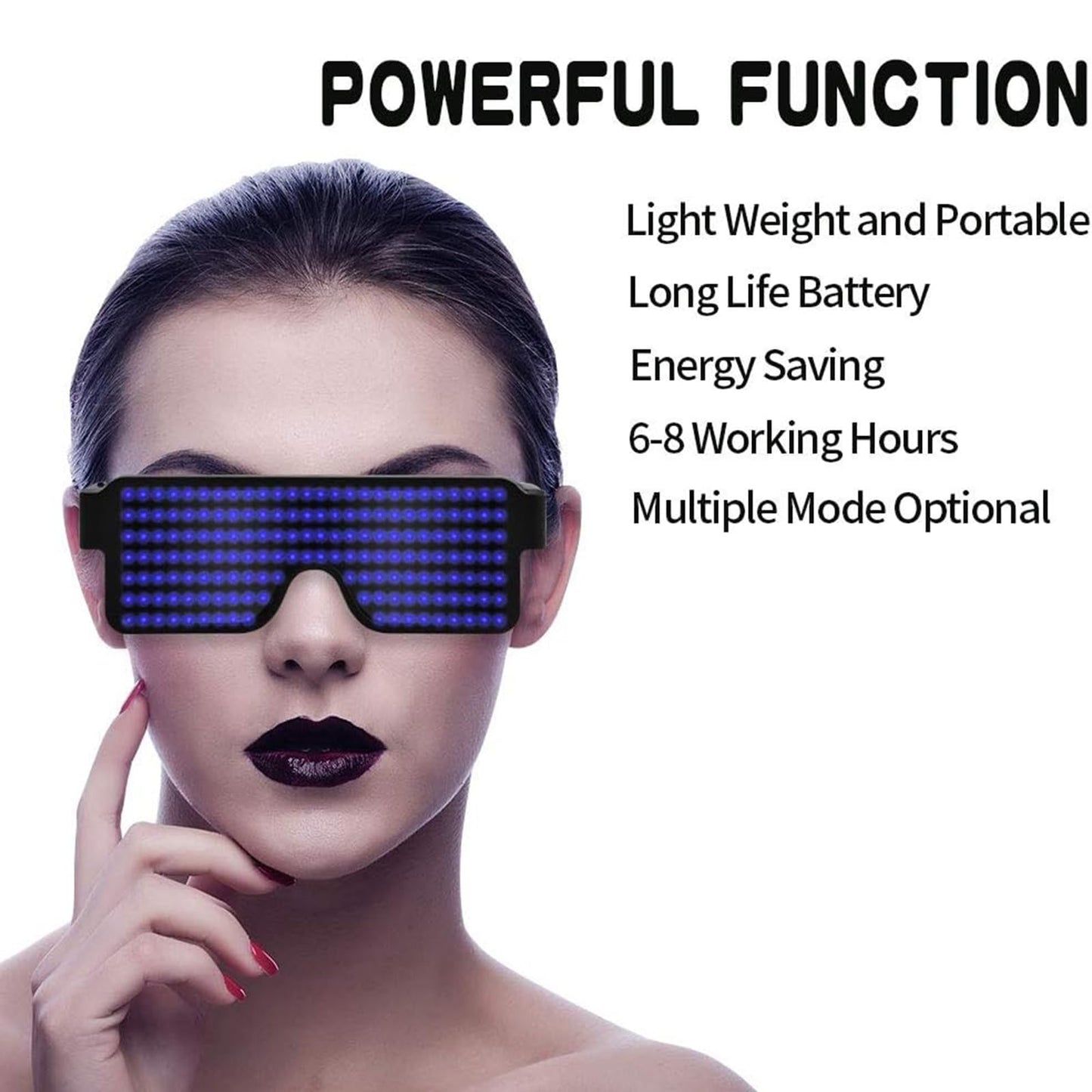 Suruid Upgrade Dynamic LED Glowing Glasses USB Rechargeable LED Light Up Glasses with Flashing Neon, 11 Patterns LED Luminous Eyeglasses for Parties, Nightclub, Halloween, Concerts-Blue