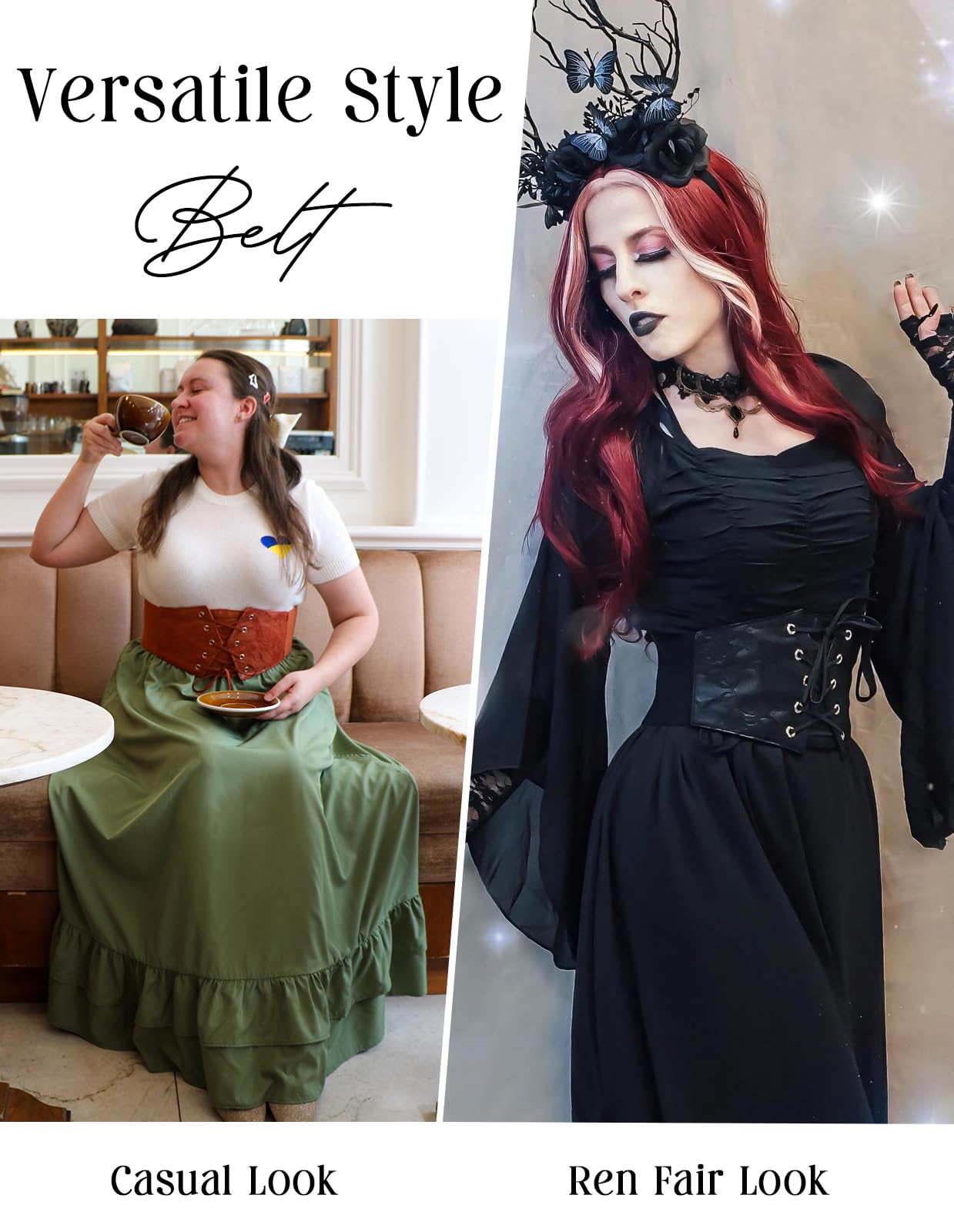 Corset Belt for Women Underbust Boned Lace Up Bustier Renaissance Pirate Corset Belt