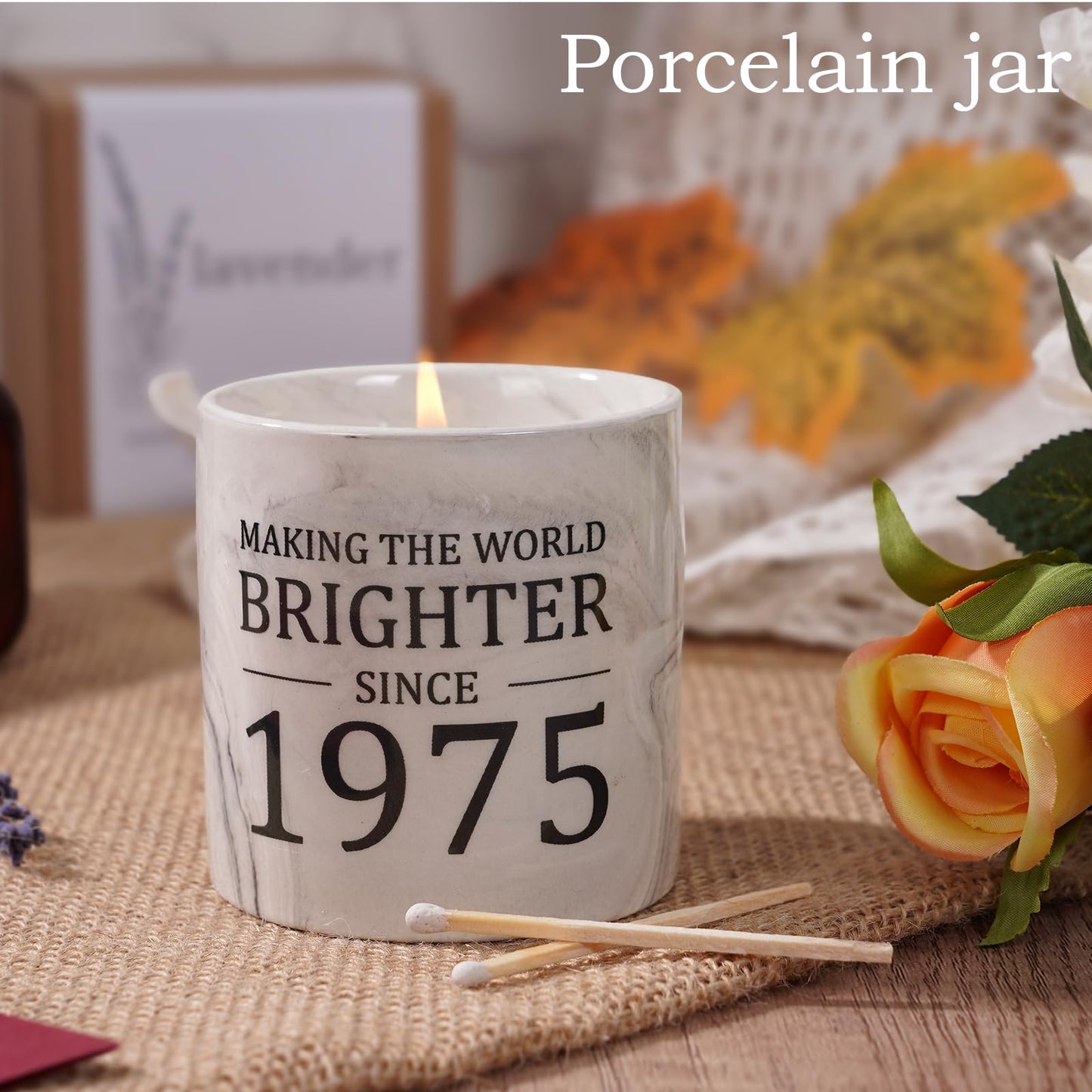 50th Birthday Gifts for Her - Gift for 50 Year Old Birthday Woman - 1975 Bday Gifts for Women - 50 Year Old Present Idea for Her Him, 6oz Lavender Ceramics Candle