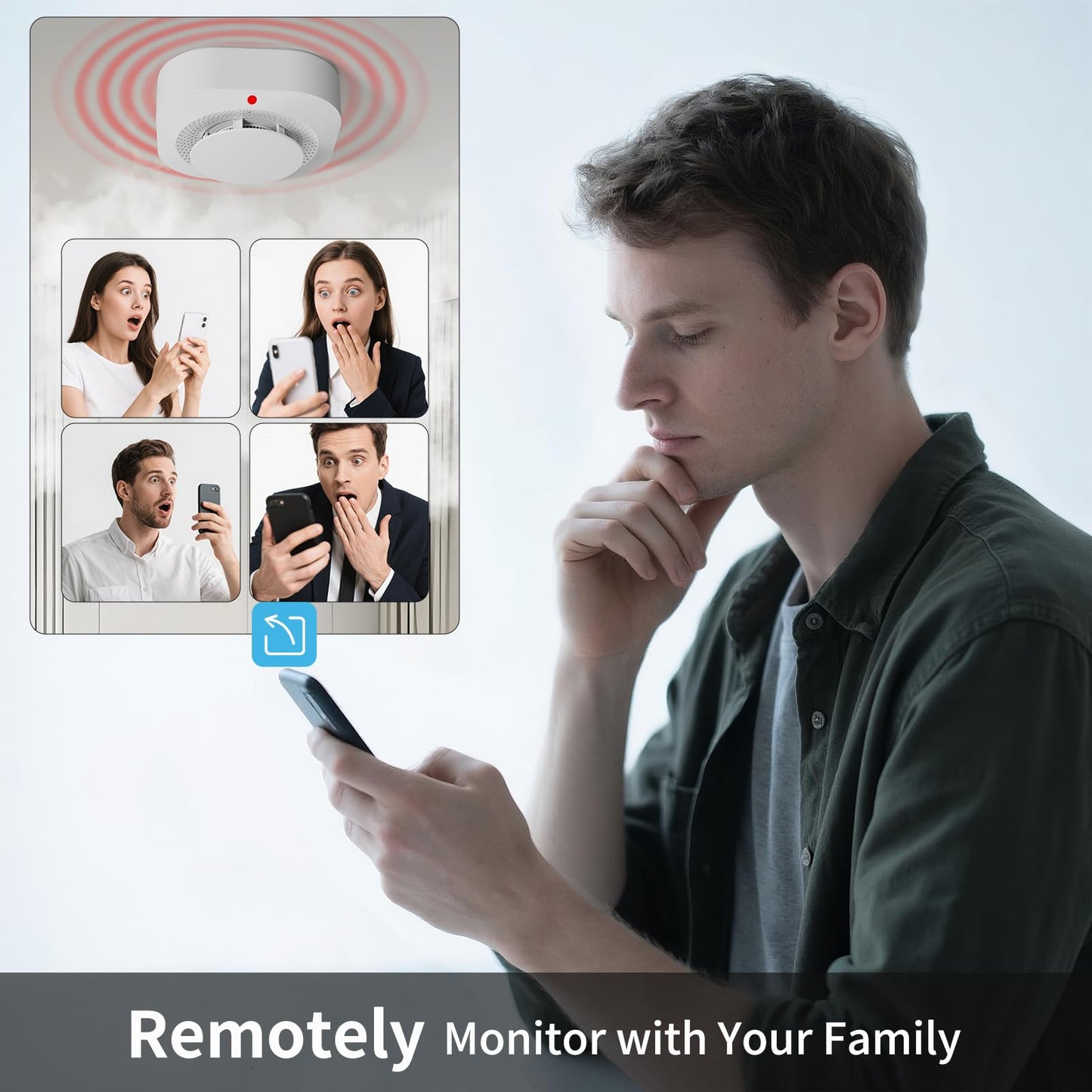 WARROXIDE WiFi Smoke Detectors for Home,Photoelectric Wireless Fire Alarms Replaceable Battery Powered,Portable Smoke Alarm with Test/Mute Button,Attic Smoke Detector,1 PCS(Battery Not Included)