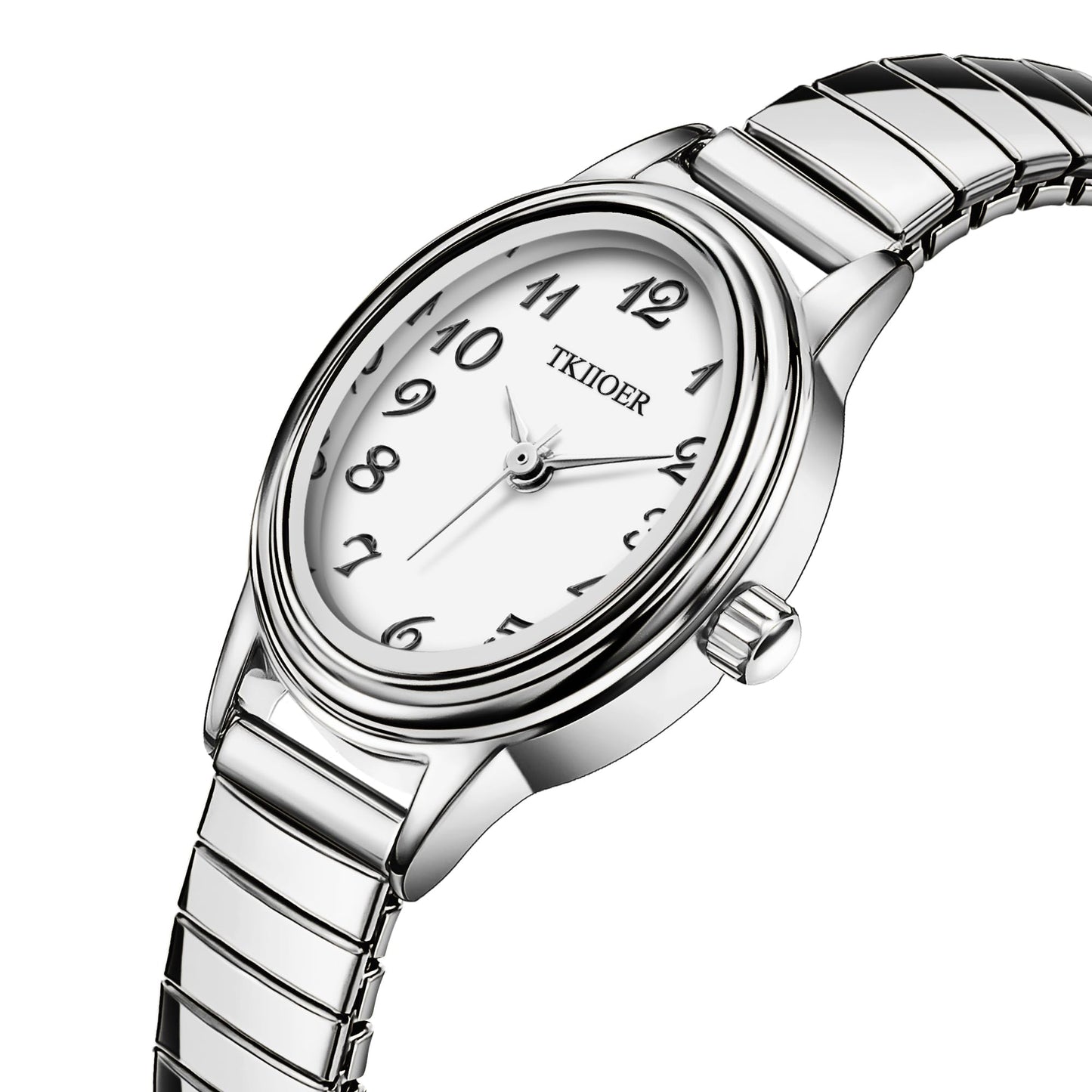 TKIIOER Small Silver Watches for Women, Easy to Read Ladies Analog Watch, 30M Waterproof, Luminous Dial, Stainless Steel Expansion Strap (Silver White)