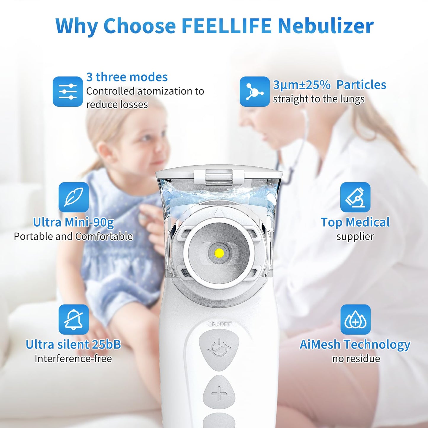 Portable Nebulizer for Adults & Kids, Auto-Cleaning Rechargeable Handheld Mesh Nebulizer Machine, Travel & Home Use, Fast Relief for Breathing Problems, Ultra Quiet