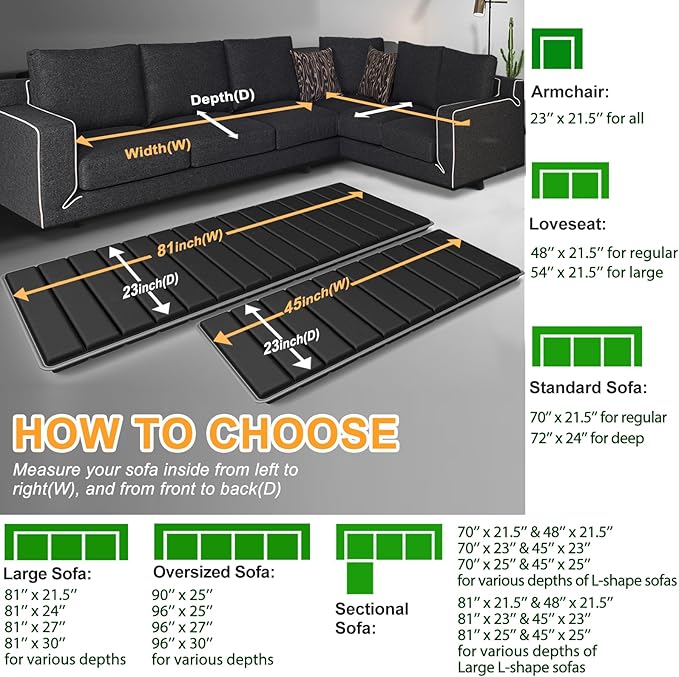 LAVEVE Heavy Duty Couch Cushion Support Board for Sagging Sofa, 23''x 45'' & 23''x81'' Extra Thick Solid Wood Under Couch Insert with Anti-Slip Dots, Repair Sagging Spring Sofa Cushions