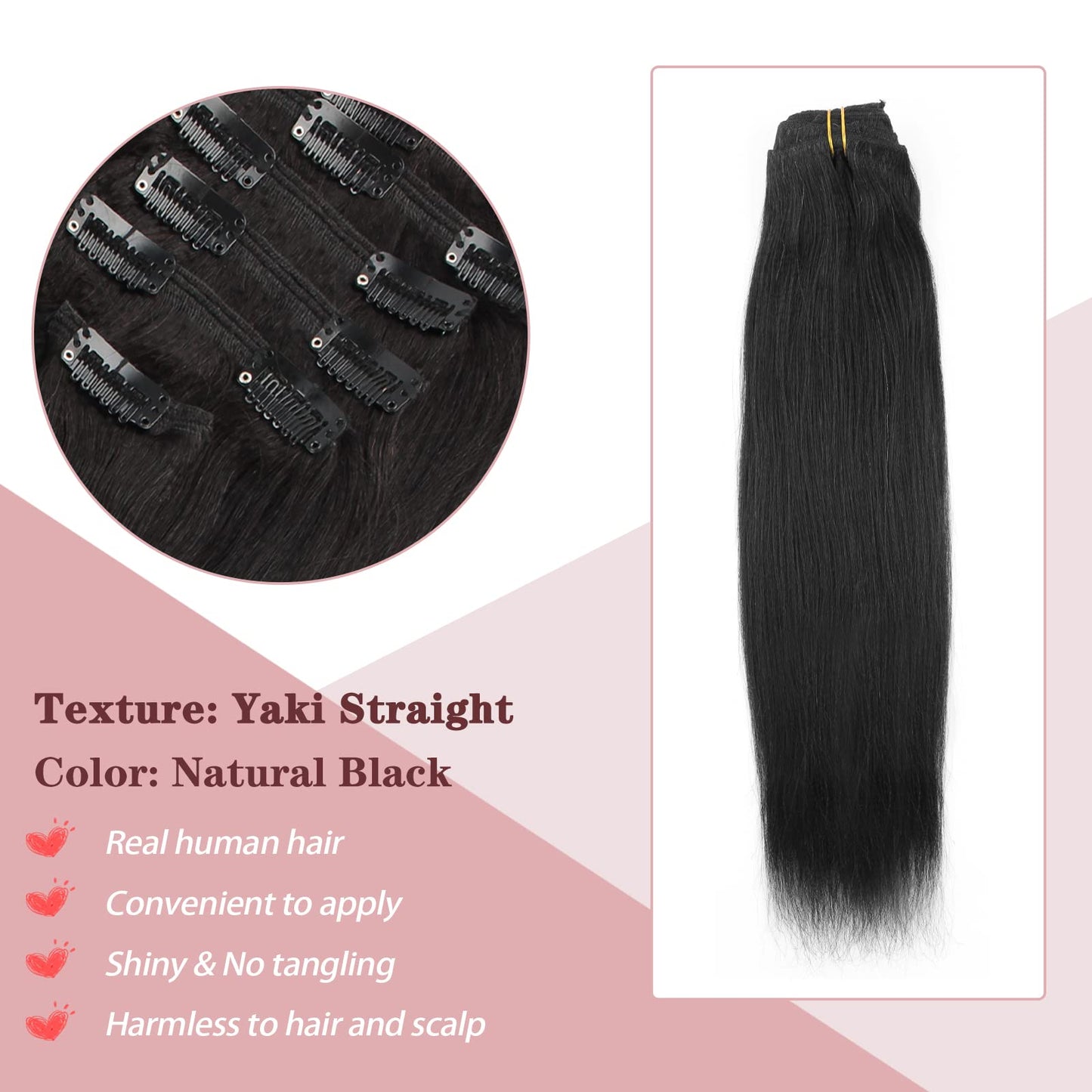 SixStarHair Yaki Straight Clip In Hair Extensions Real Human Hair 14inch Coarese Yaki Hair Extensions with Clips 120g 7 Pieces T