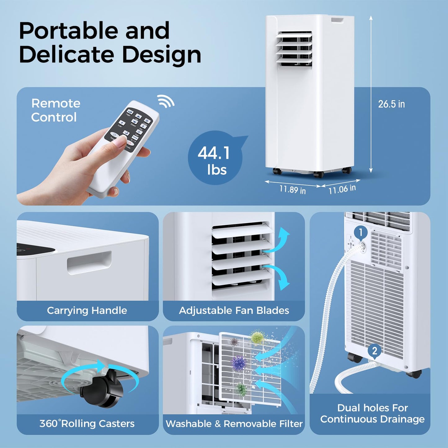 URBANITE 16000 BTU Portable Air Conditioner, Smart WiFi APP & Remote Control, 5-in-1 AC Unit Cools up to 650 Sq.Ft, 45dB Ultra Quiet Dehumidifier/Fan/Sleep Mode, Easy Installation for Bedroom & Office