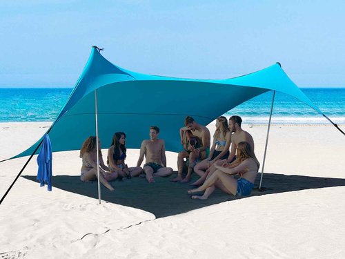 BESTSET 10×10ft UPF50+ Beach Tent Sun Shelter, Windproof Stable Outdoor Pop Up Beach Shade Canopy for Camping, Fishing, Backyard Fun or Picnics, 2 Poles
