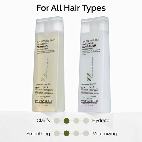 GIOVANNI Tea Tree Invigorating Shampoo - Special Clarifying Shampoo w/Organic Natural Oils for Women & Men, Cleansing & Moisturizing for Thin Hair, Rosemary, Eucalyptus & Peppermint Oil - 128 Fl Oz