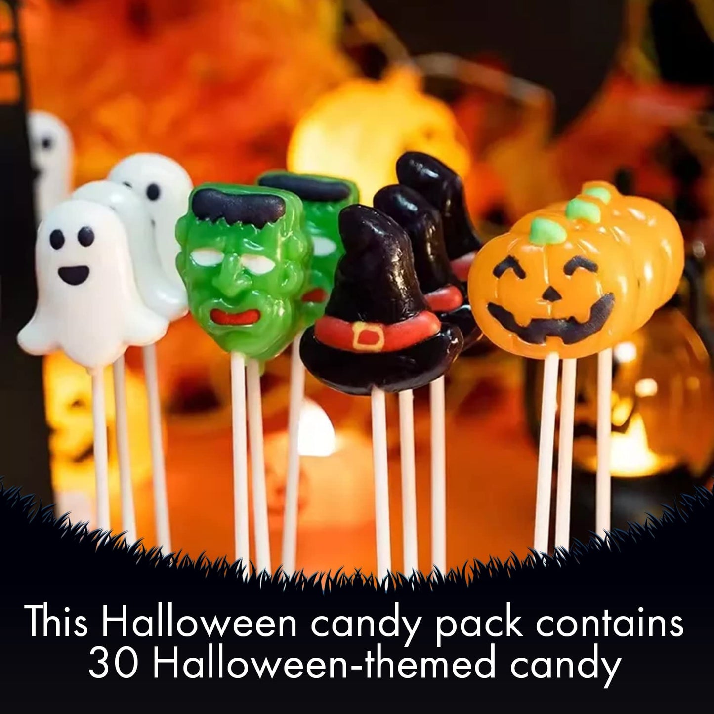 Fusion Select Halloween Candy Lollipops - Halloween Suckers - Trick or Treat Candies for Kids - Frankenstein's Monster, Jack o Lantern, Ghost & Witch Hat Halloween Sweets - Individually Wrapped - 30 Treats Per Box - 2 Packs Total 60 Lollipops