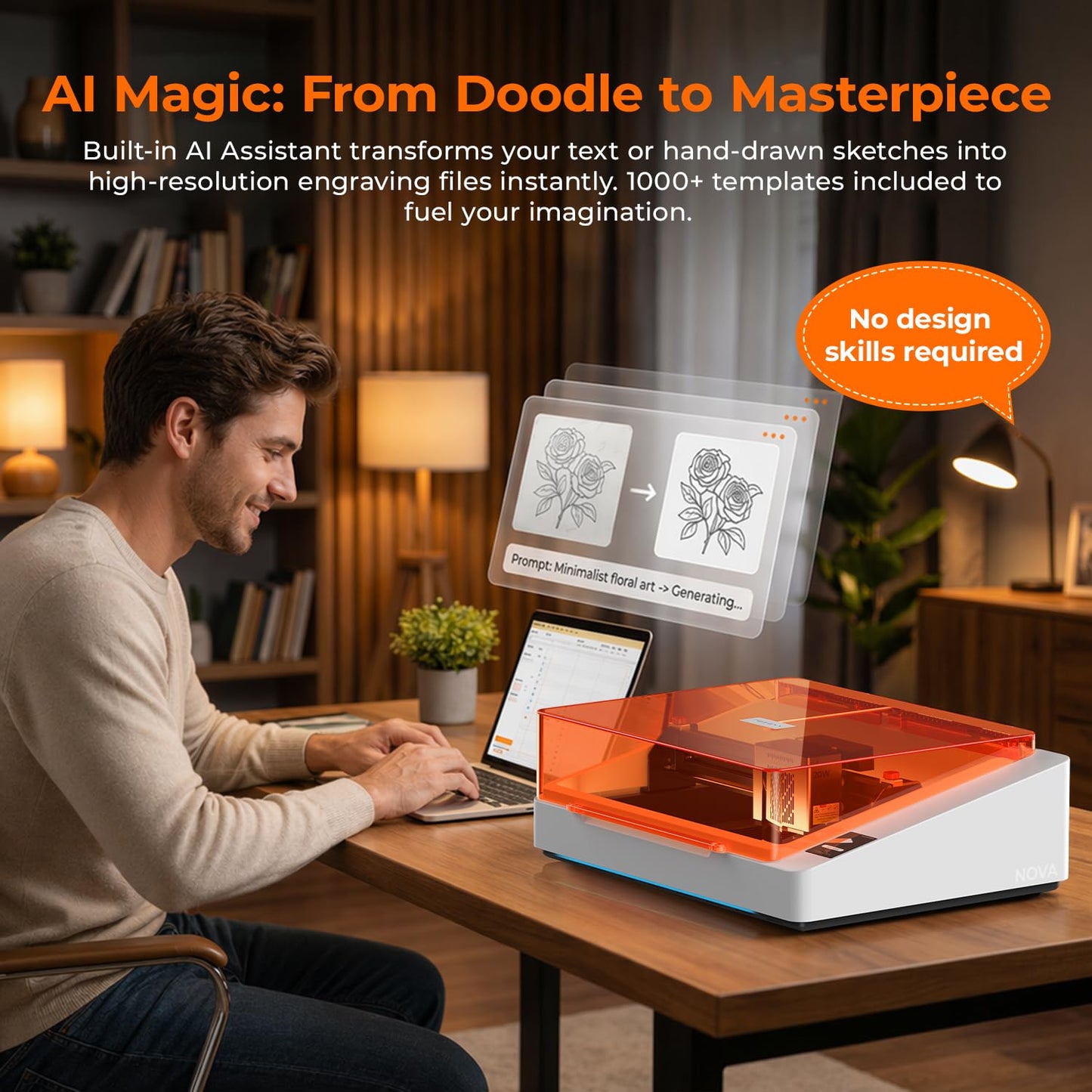 TOOCAA NOVA 10W Smart AI Laser Engraver with Rotary & Air Assist, Fully Assembled Enclosed, 5MP AI Positioning Camera & Auto Focus, Blade Cutting Panel, Class 1 Safety, No-Riser Tumbler Engraving