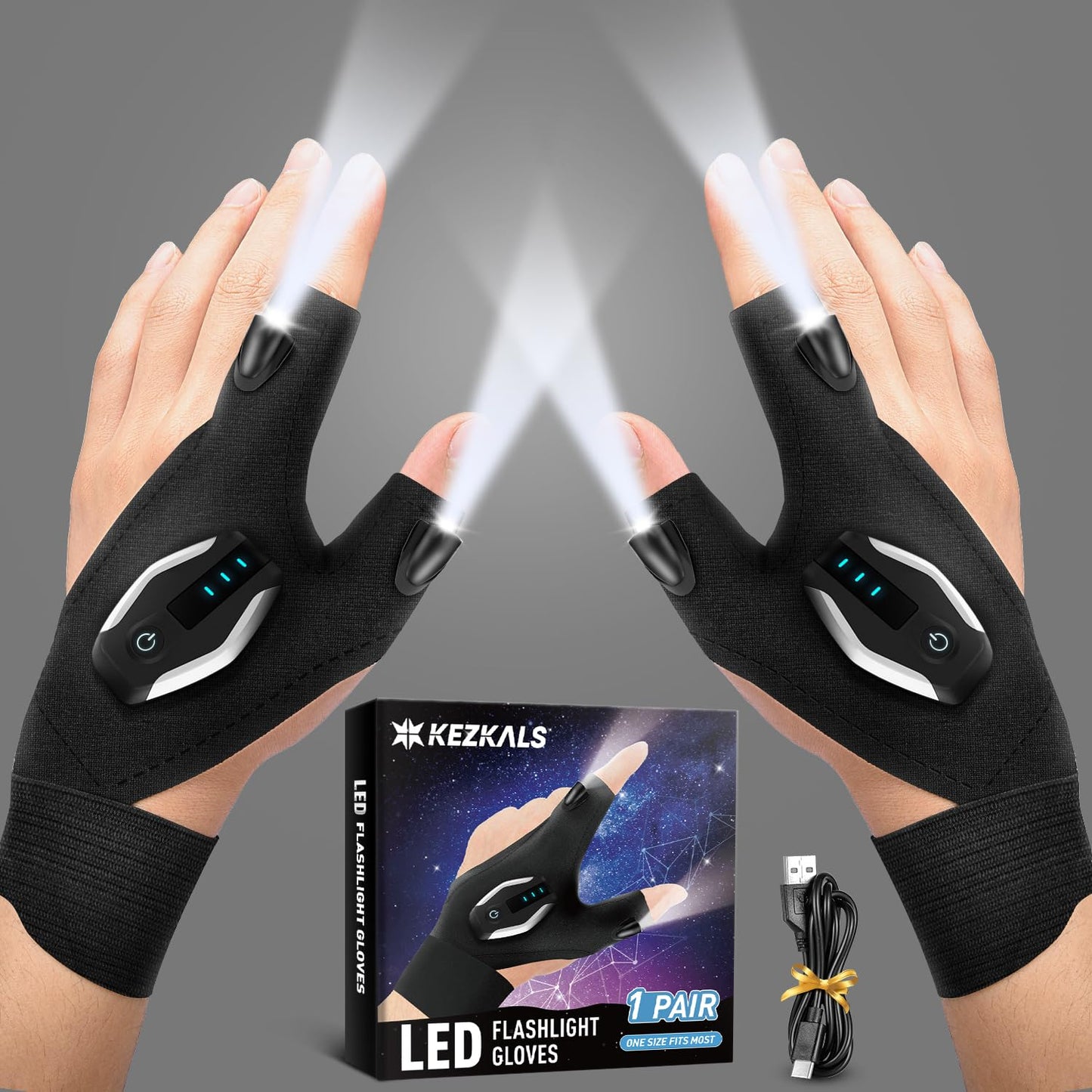 KEZKALS Stocking Stuffers for Adults Men Rechargeable Flashlight Gloves, Gift for Men Dad Him, Mens Gifts for Christmas, Dad Gifts for Who Have Everything, White Elephant Gifts for Adults Gadget