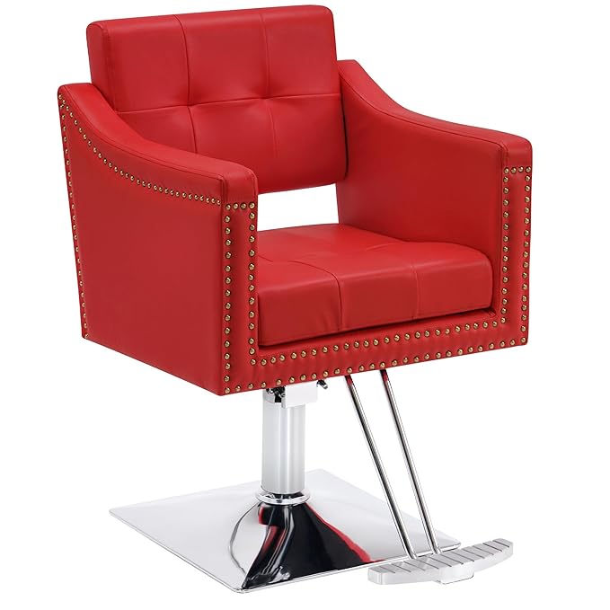 BarberPub Salon Chair for Hair Stylist Hydraulic Barber Styling Chair, Beauty Spa Equipment 8813 (6" Seat Height Adjustment) (Red)