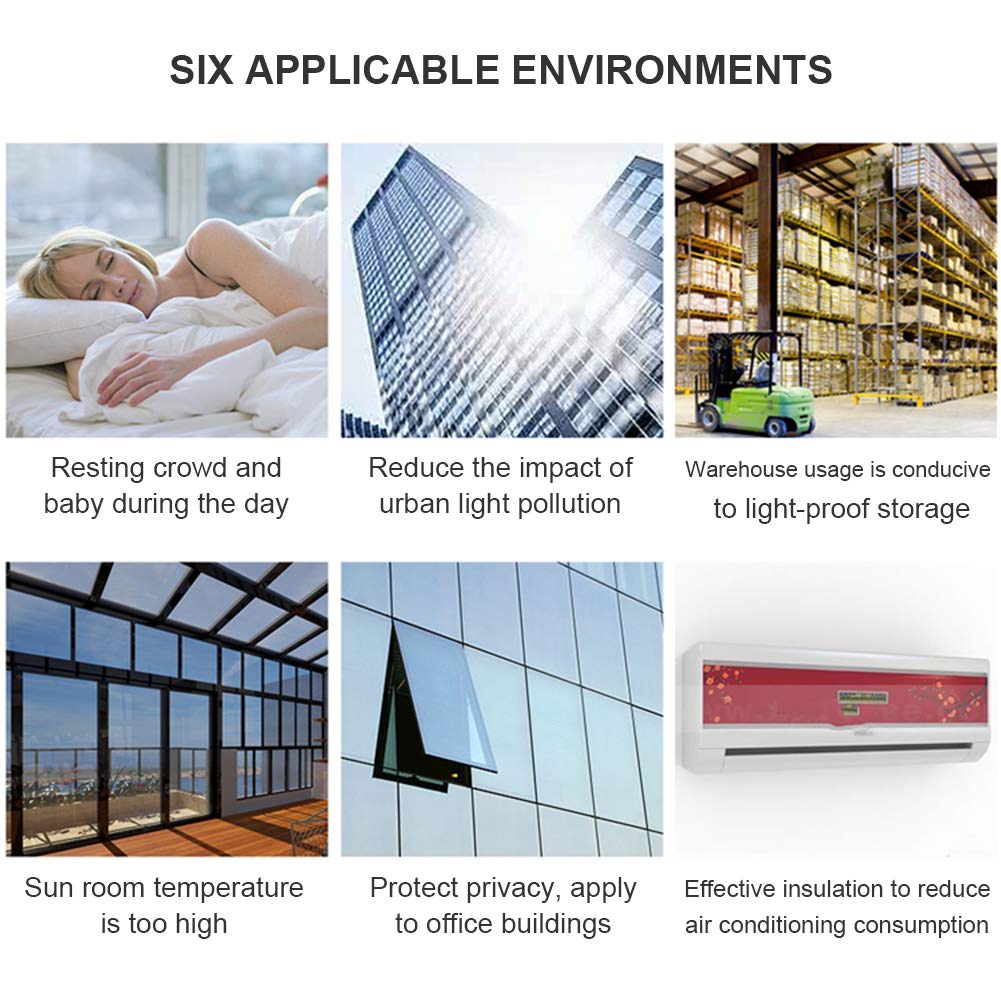Filmgoo One Way Privacy Film, Window Tint for Home, Mirror Vinyl Roll Heat Control Anti UV Static Cling Sliding Door Coverings No Glue Garage Solar Paper (Black Silver,17.5 Inch X 94.48 Inch)